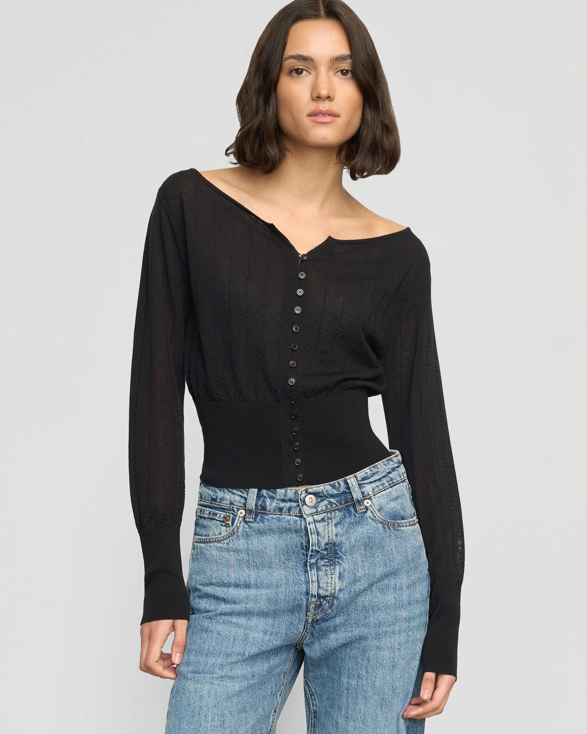 Chava Semi-Sheer Button Knit Top Modern Knitwear