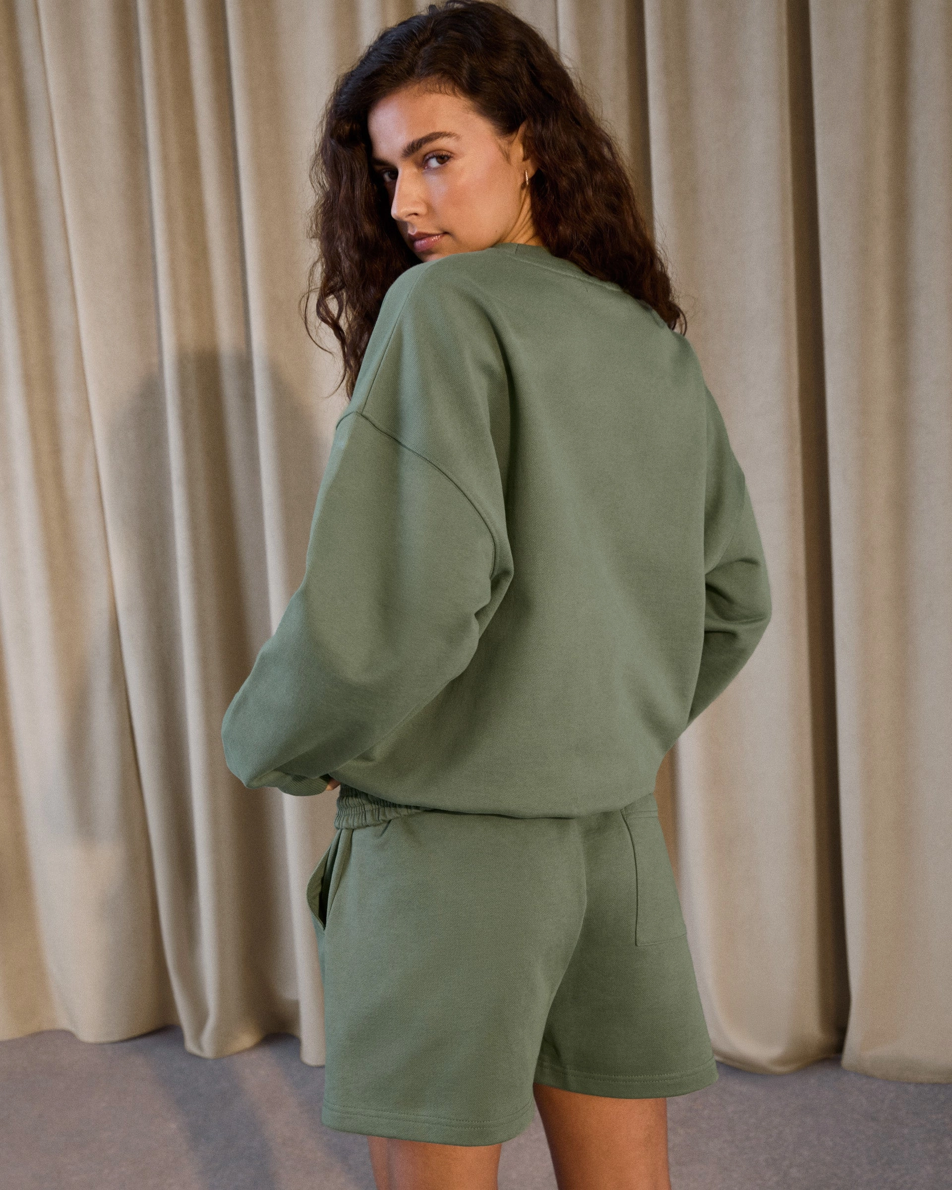 Active Comfort Varsity Sweat Shorts - Eden Green/Marshmallow White