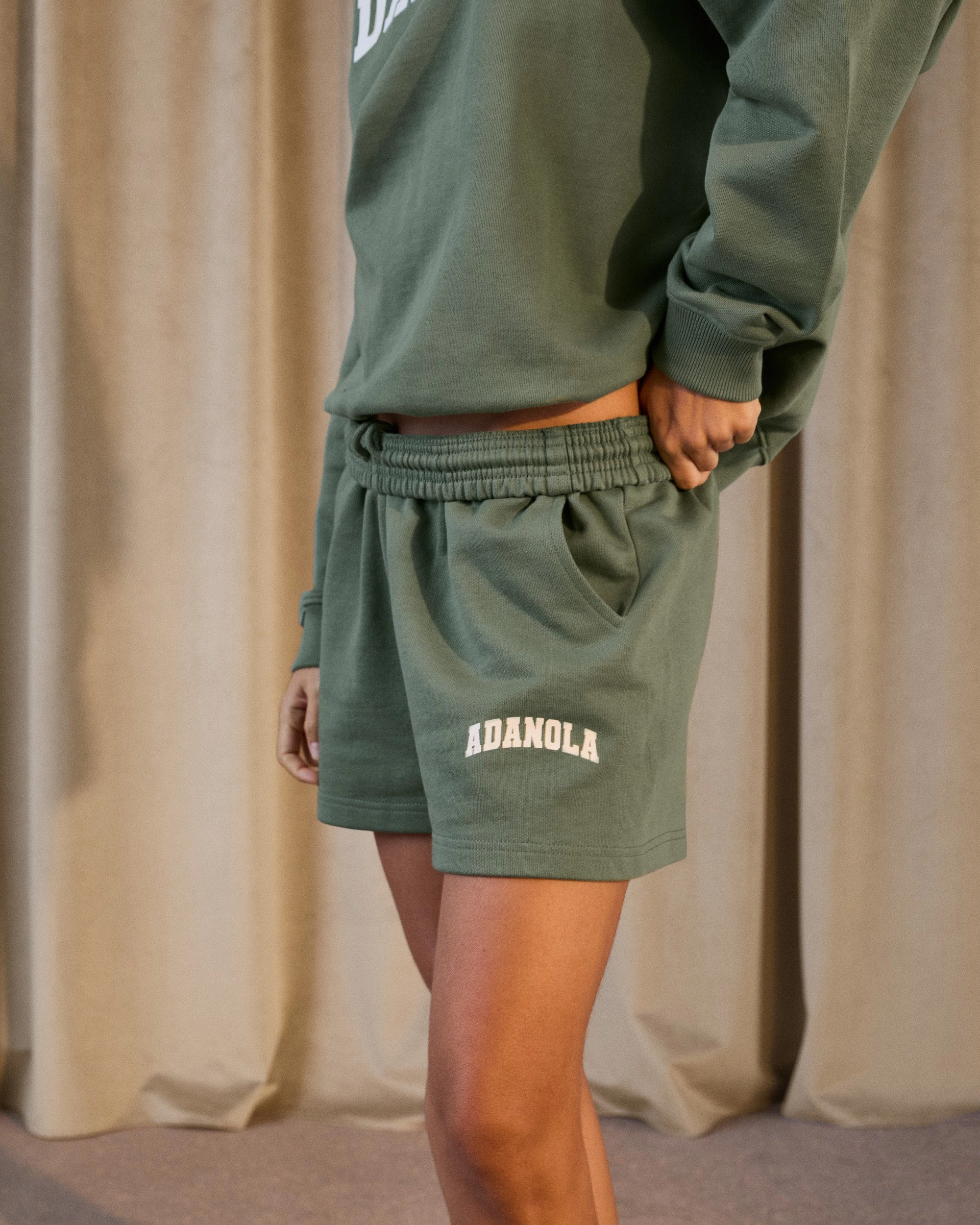 Varsity Sweat Shorts - Eden Green/Marshmallow White Reflective details desert style