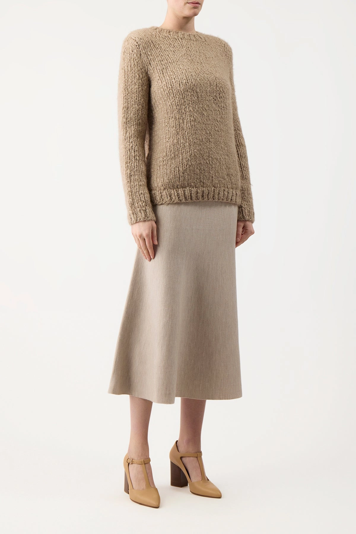 Freddie Knit Midi Skirt in Oatmeal Merino Wool Cashmere Style Staple Urban Style