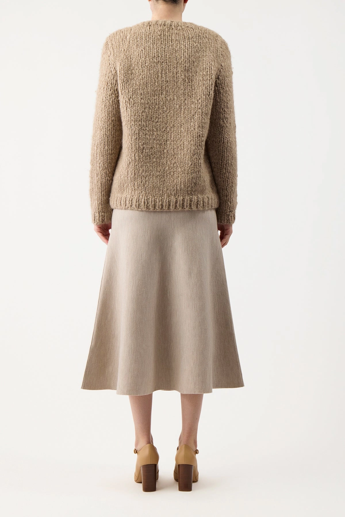 Adjustable Closure Freddie Knit Midi Skirt in Oatmeal Merino Wool Cashmere
