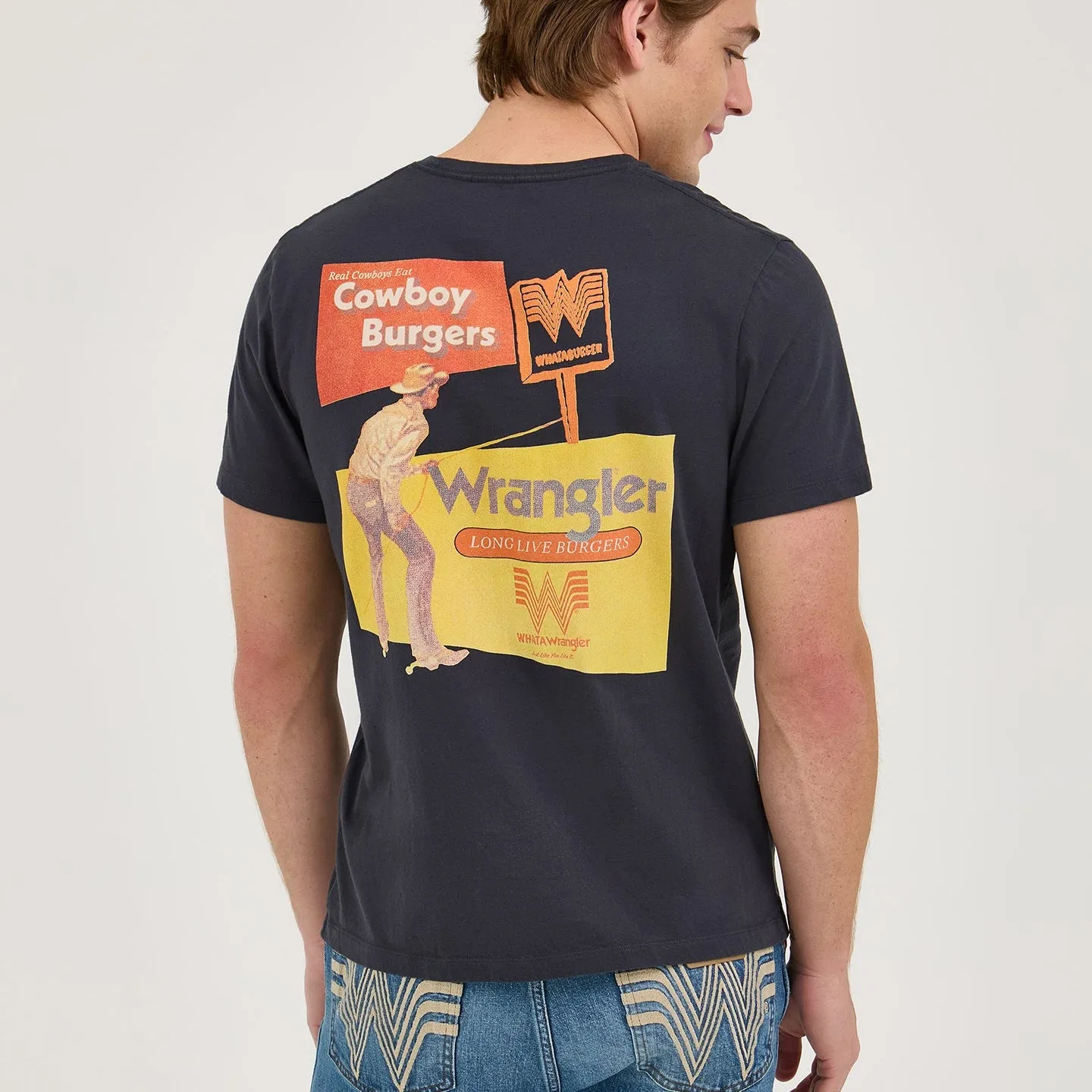 BoxyCrop EcoFriendlyTexture Wrangler? x Whataburger? Cowboy Burgers Black T-Shirt