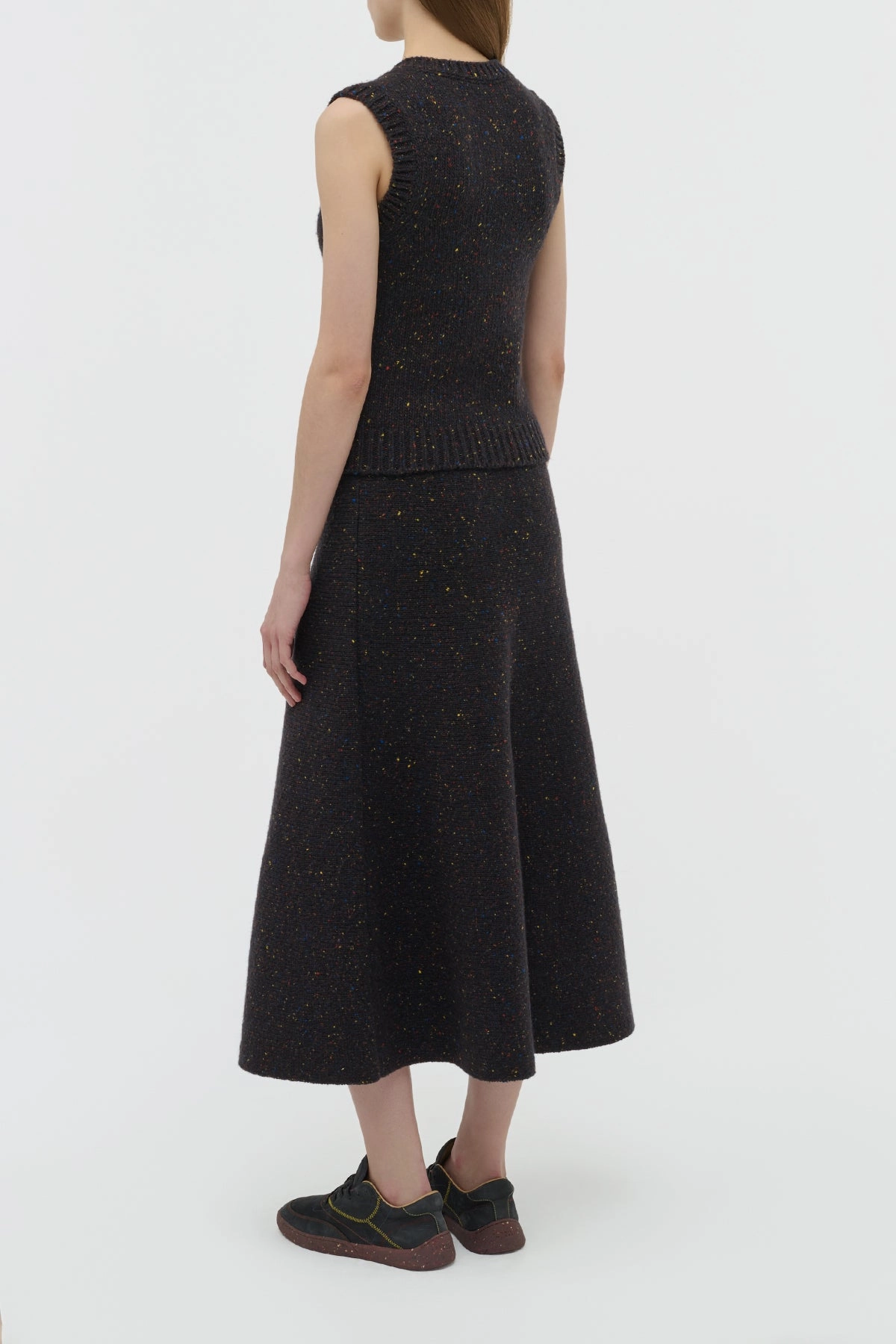 High Street Fashion Fade Resistant Cloth Eden Knit Maxi Skirt in Charcoal Multi Aran Cashmere