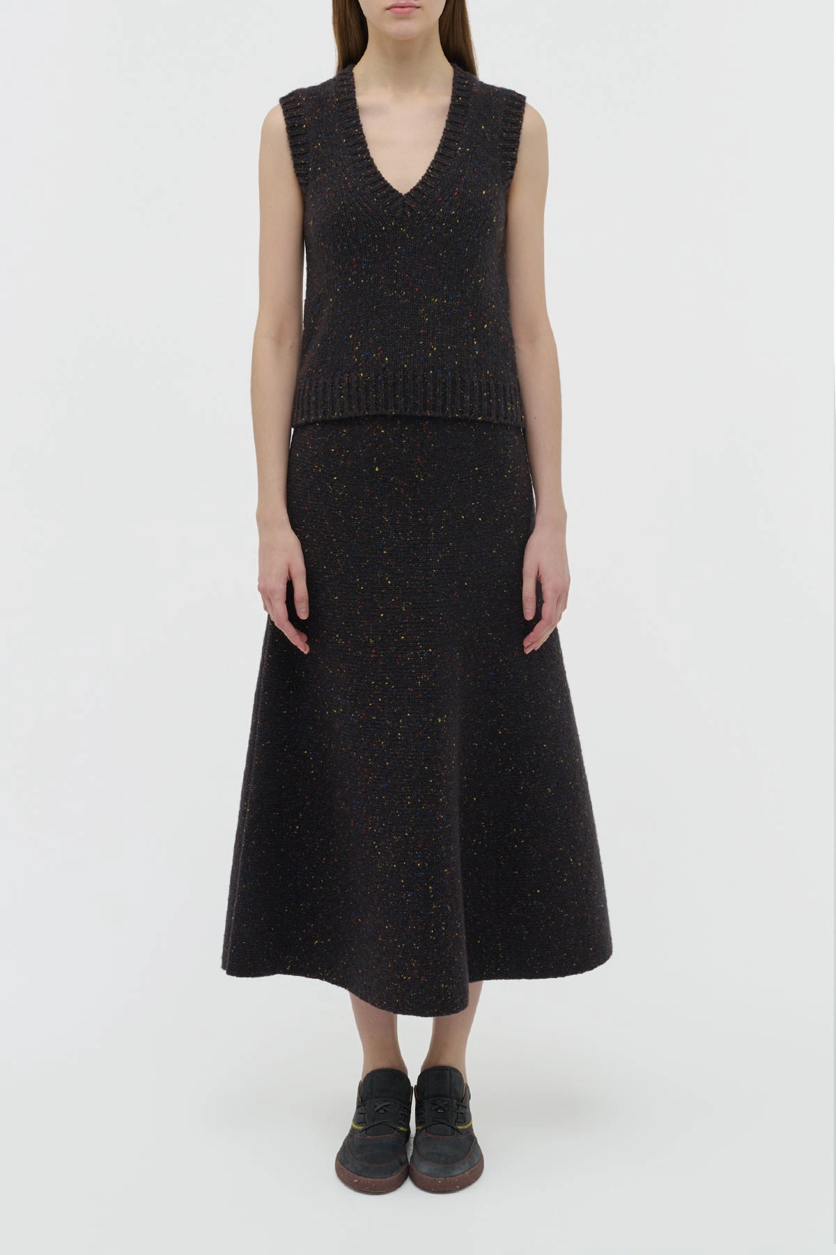 Eden Knit Maxi Skirt in Charcoal Multi Aran Cashmere Chill Feel Ethically Made