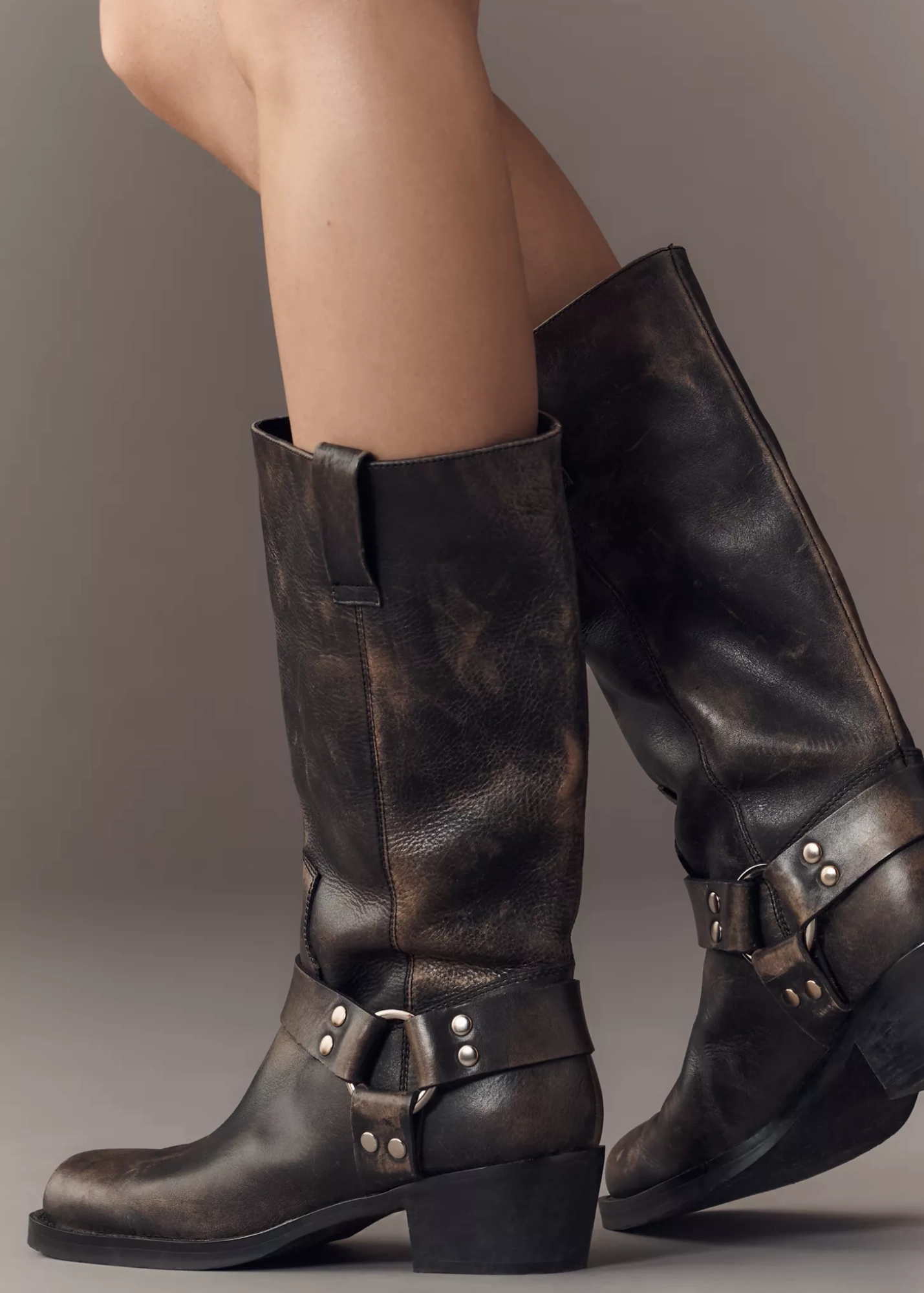 Silent D Hervee Moto Boot Classic Appearance Block Heel