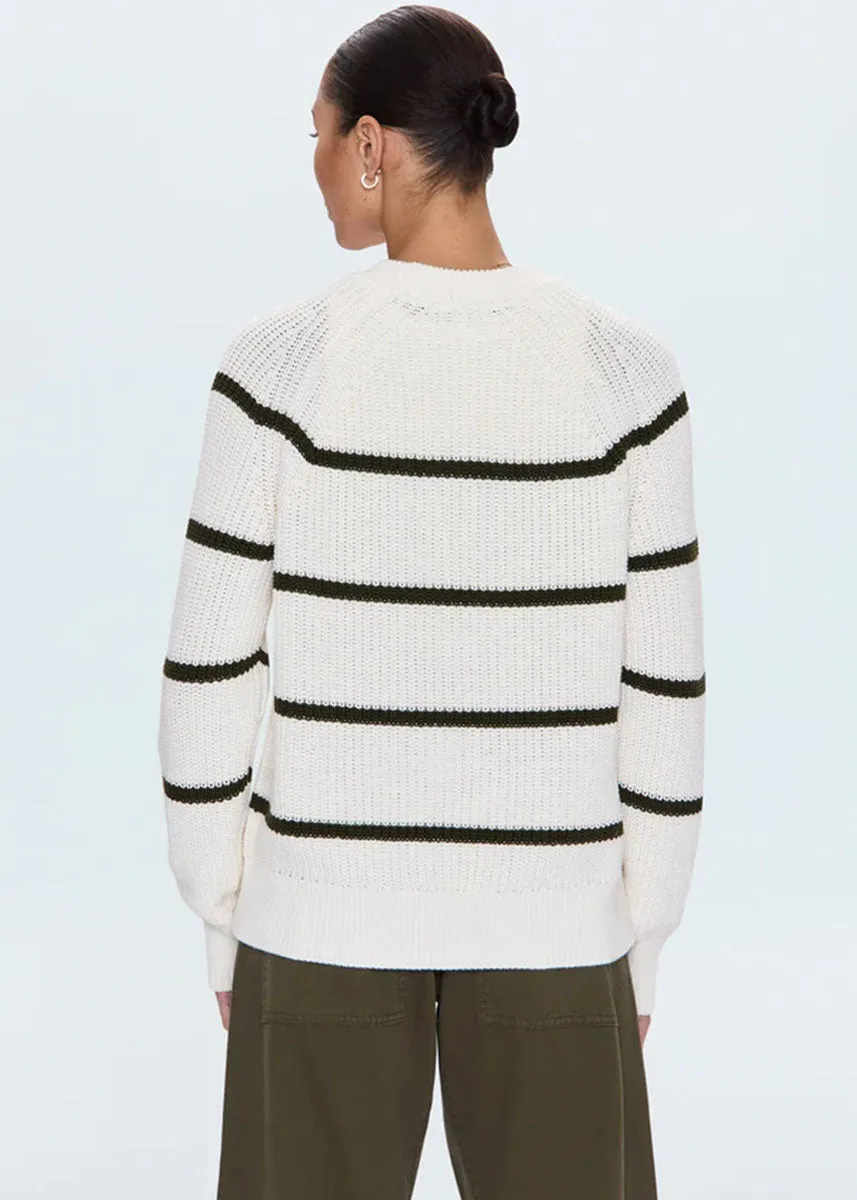 Relaxed Movement Casual Styling Edie Raglan Crewneck Sweater - Olive Stripe