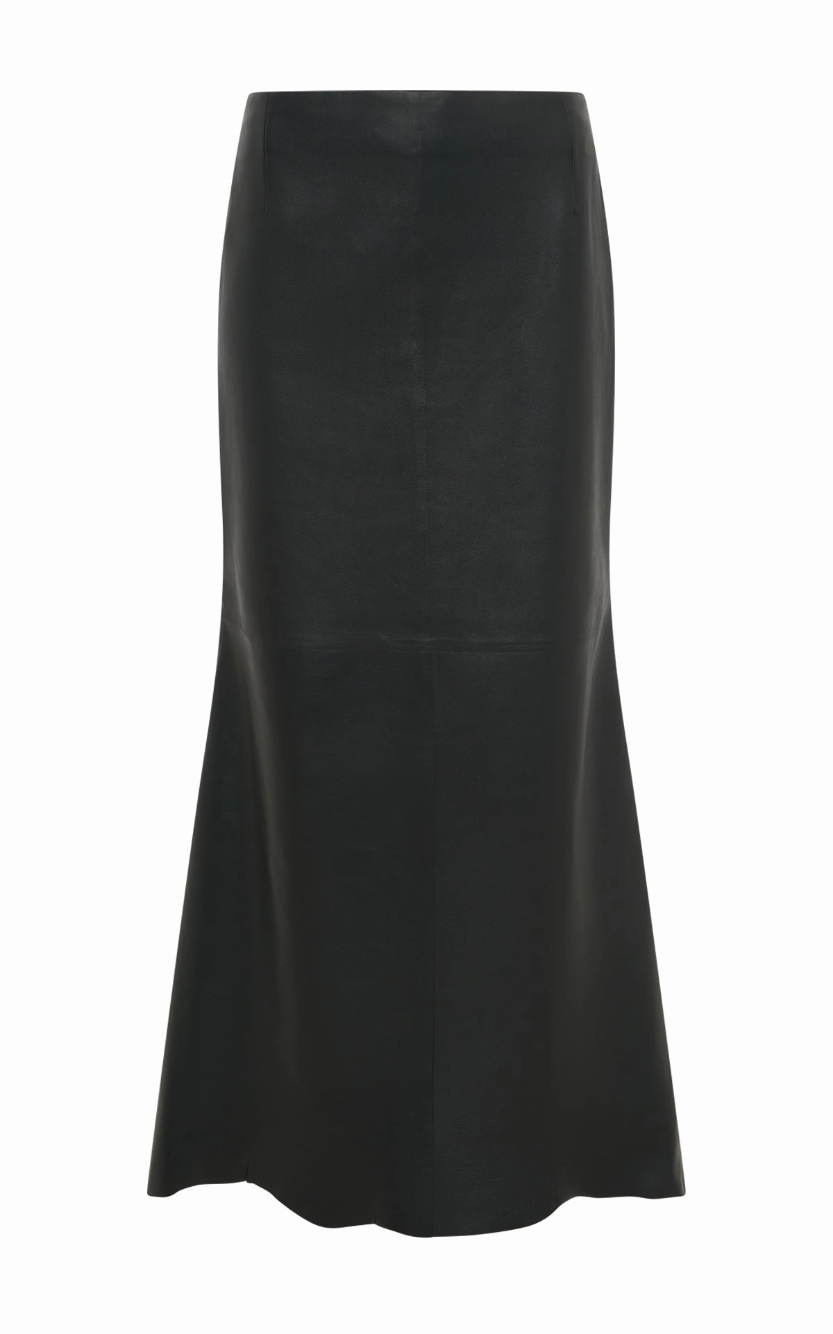 Contemporary Mood Edwardo Raw Cut Midi Skirt in Black Soft Leather