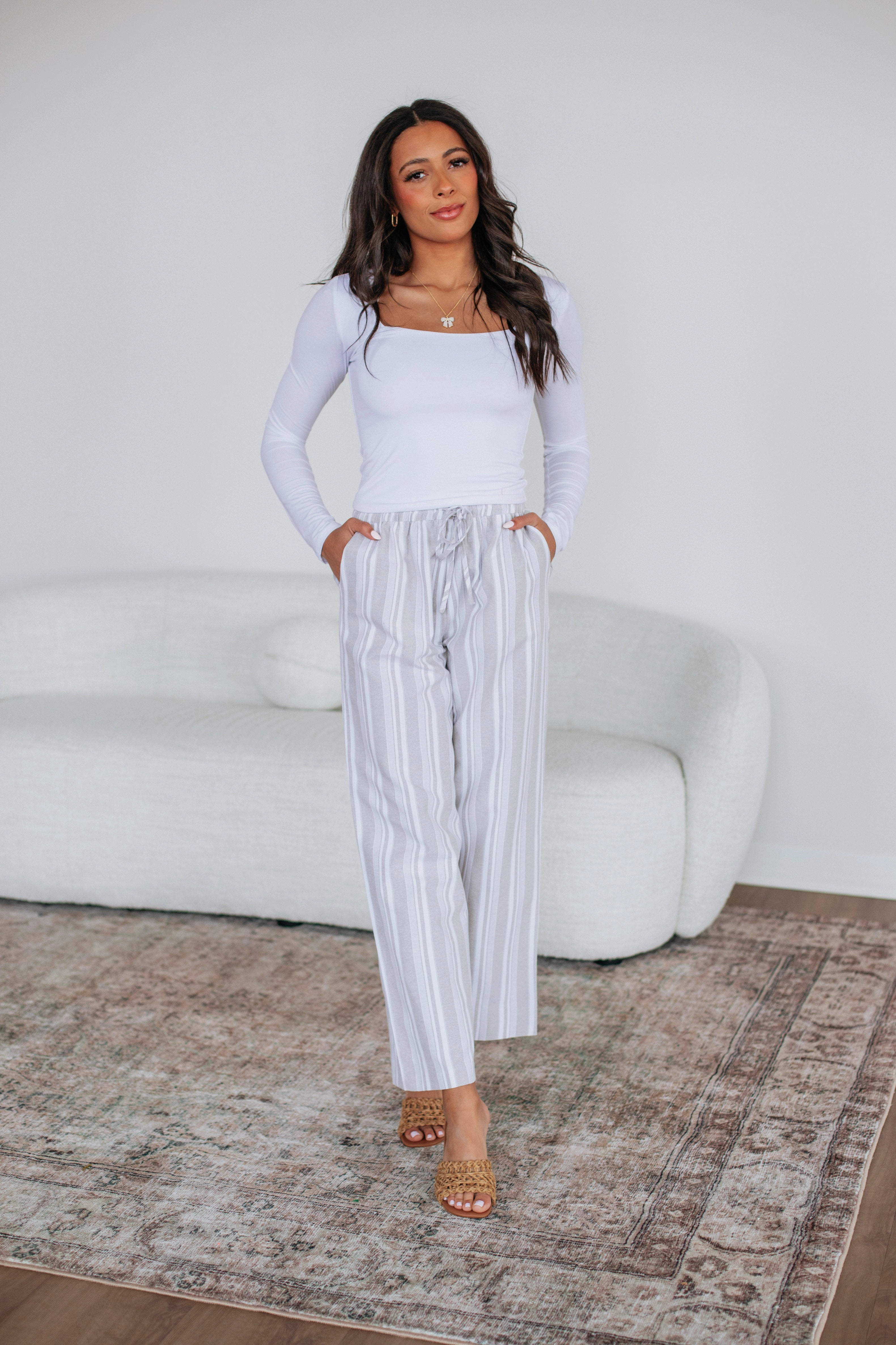 simple design Marlowe Striped Pants - Sand Mix