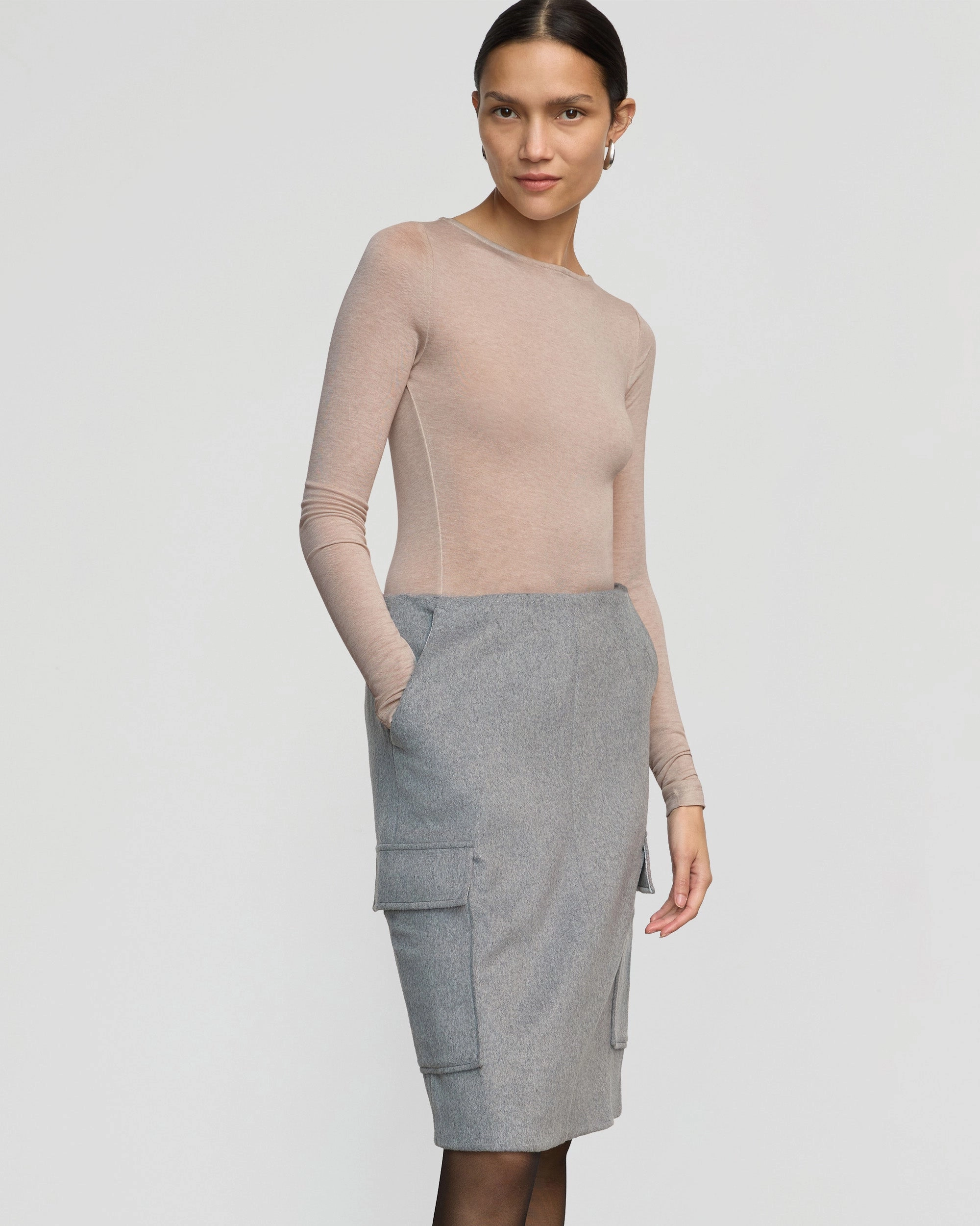 Bold Accent Felicia Wool Utility Midi Skirt