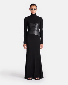 Style Moment Refined Finish Amabel - Mesh Jersey And Okobor? Alt-Leather Maxi Dress - Black