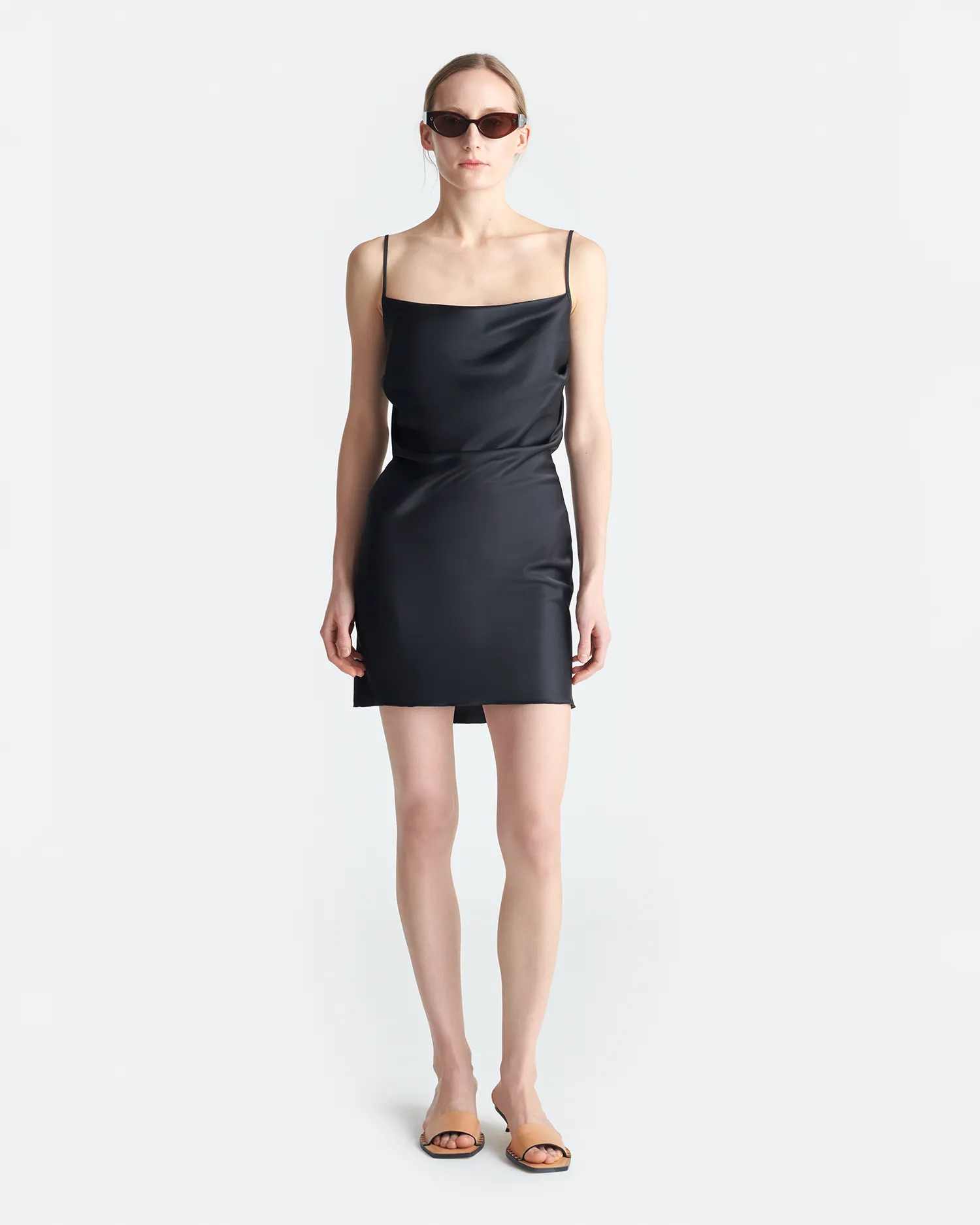 Work-Ready Look Seren - Slip Satin Mini Dress - Black