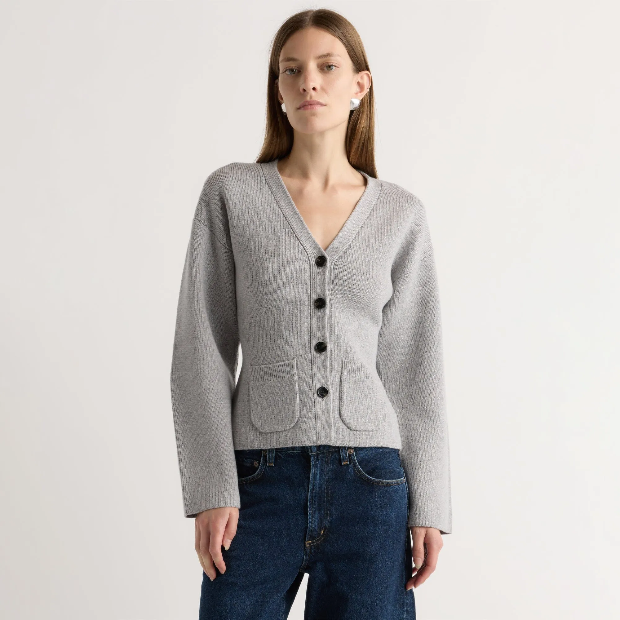 Elinor Organic Cotton-Wool V-Neck Cardigan Anti Static Treatment Knitwear Essential