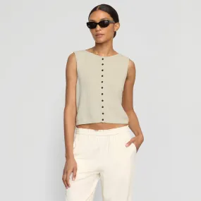 Chilly Days Wear Elith Cotton-Linen Button Knit Vest