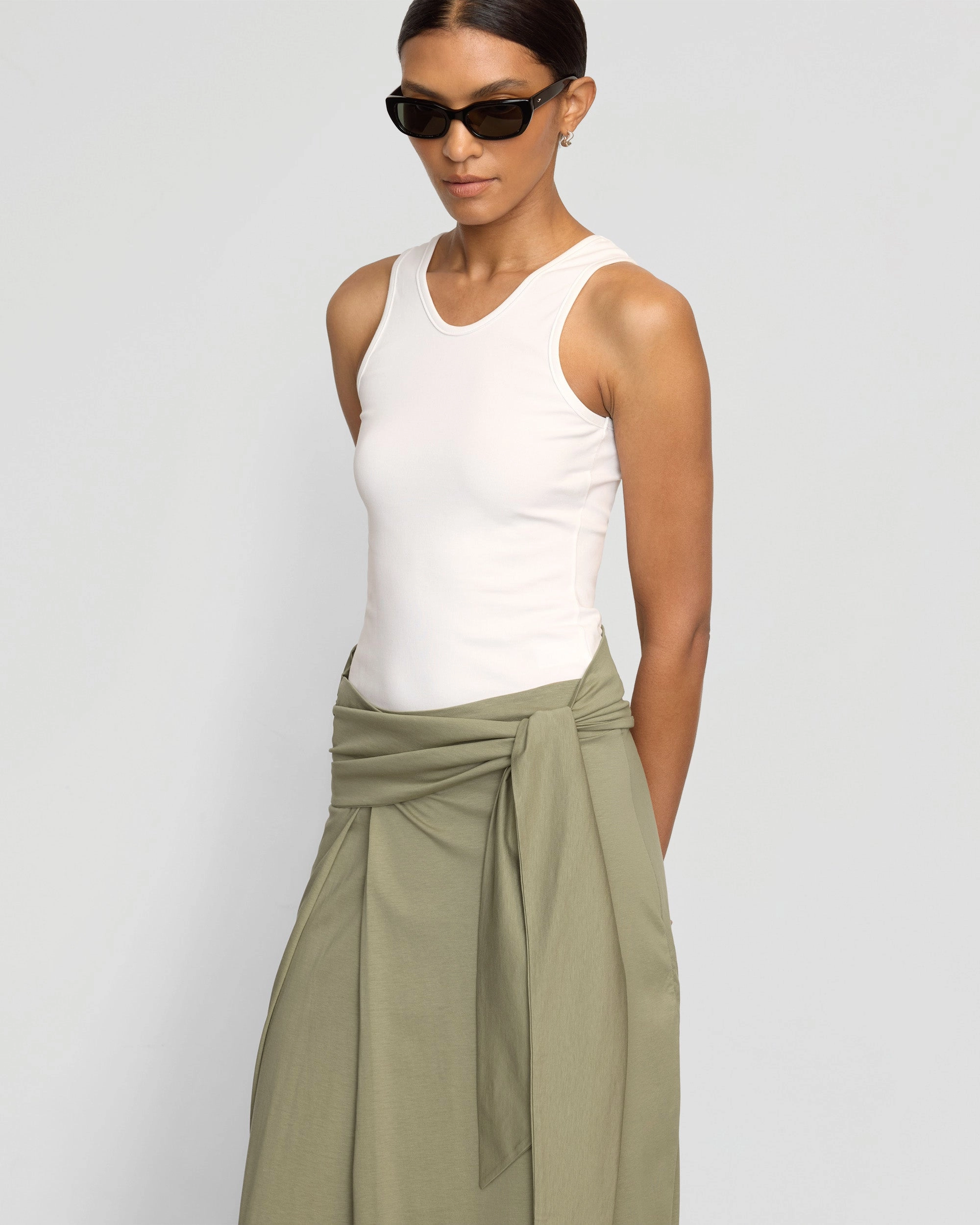 Elke Tie-Waist Maxi Skirt Wrinkle Resistant Finish
