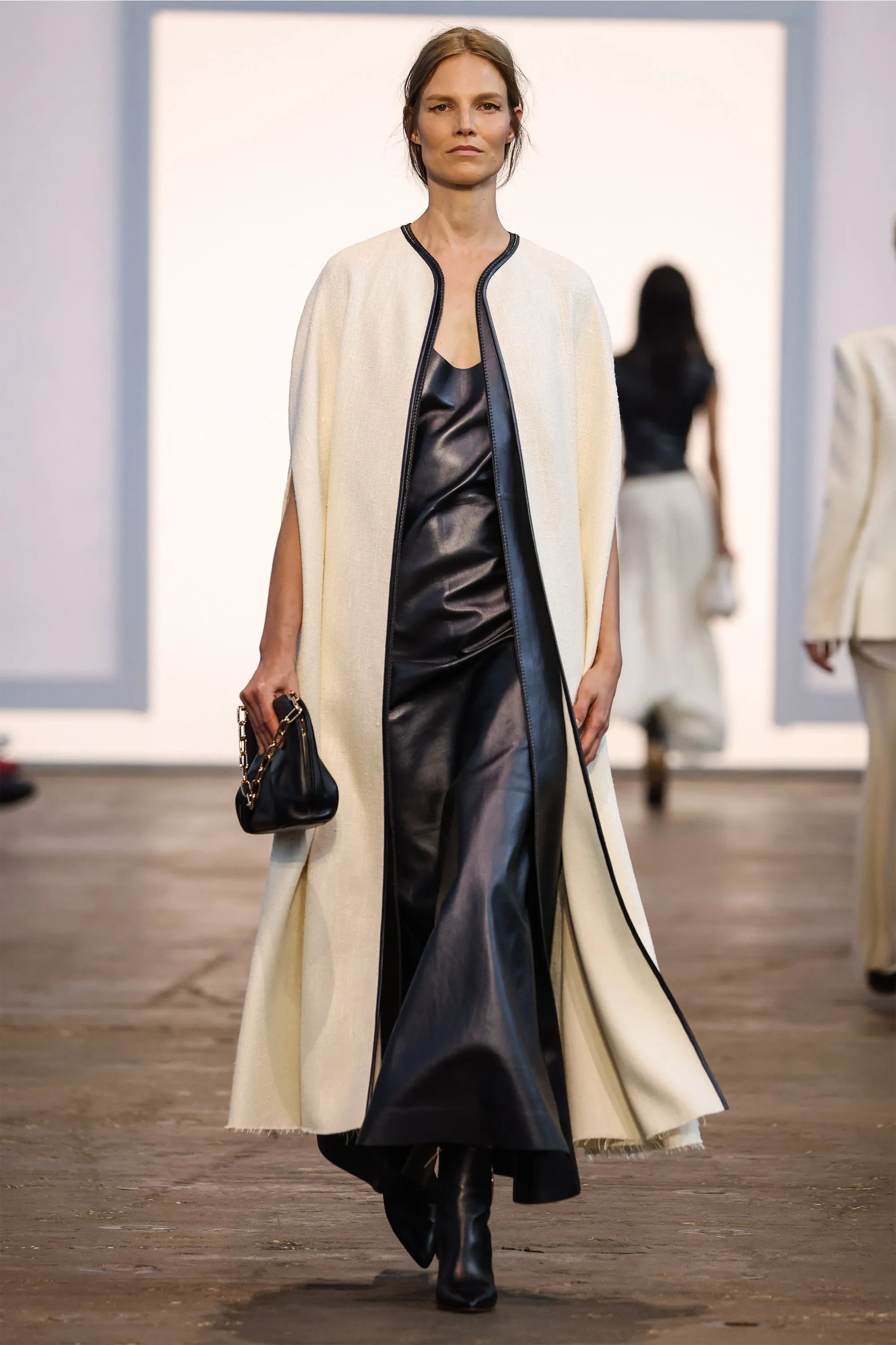 Ellson Maxi Dress in Black Metallic Nappa Leather Lightweight Material Smooth Tone