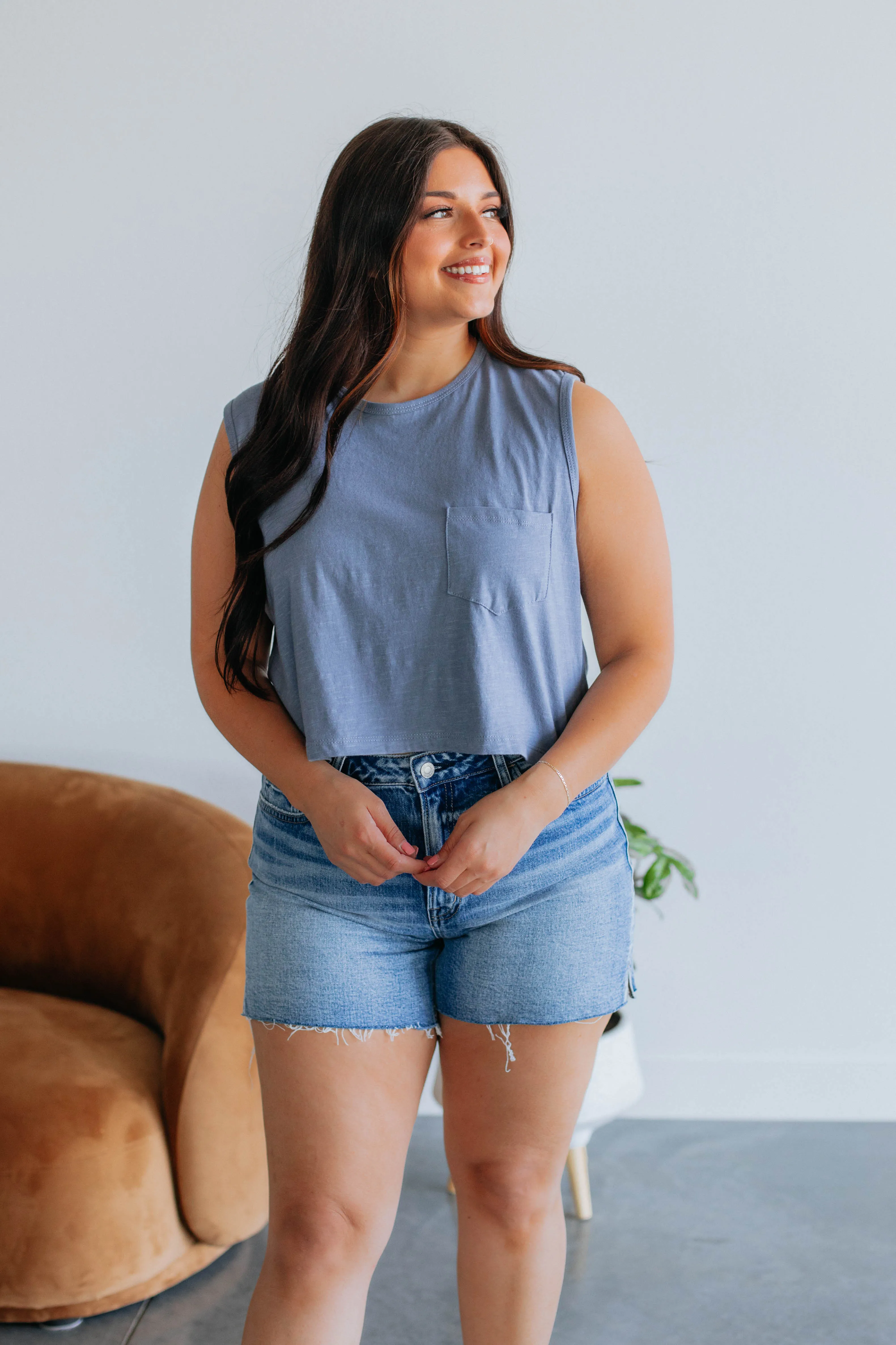 Esmarie Tank - Steel Blue Comfortable layering piece farmers