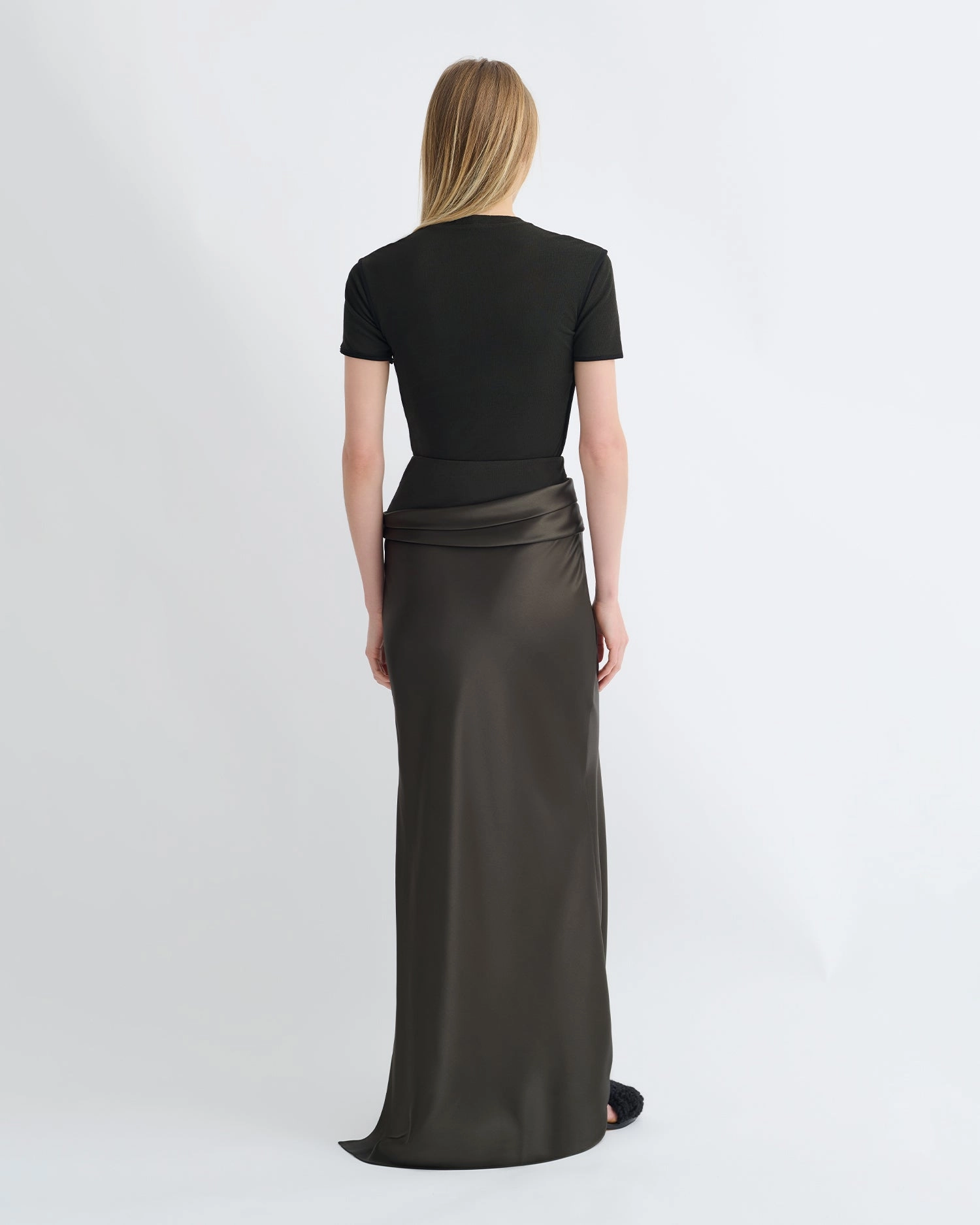 Letto - Mesh Jersey and Slip Satin Skirt - Dark Green/Anthracite Outfit Display