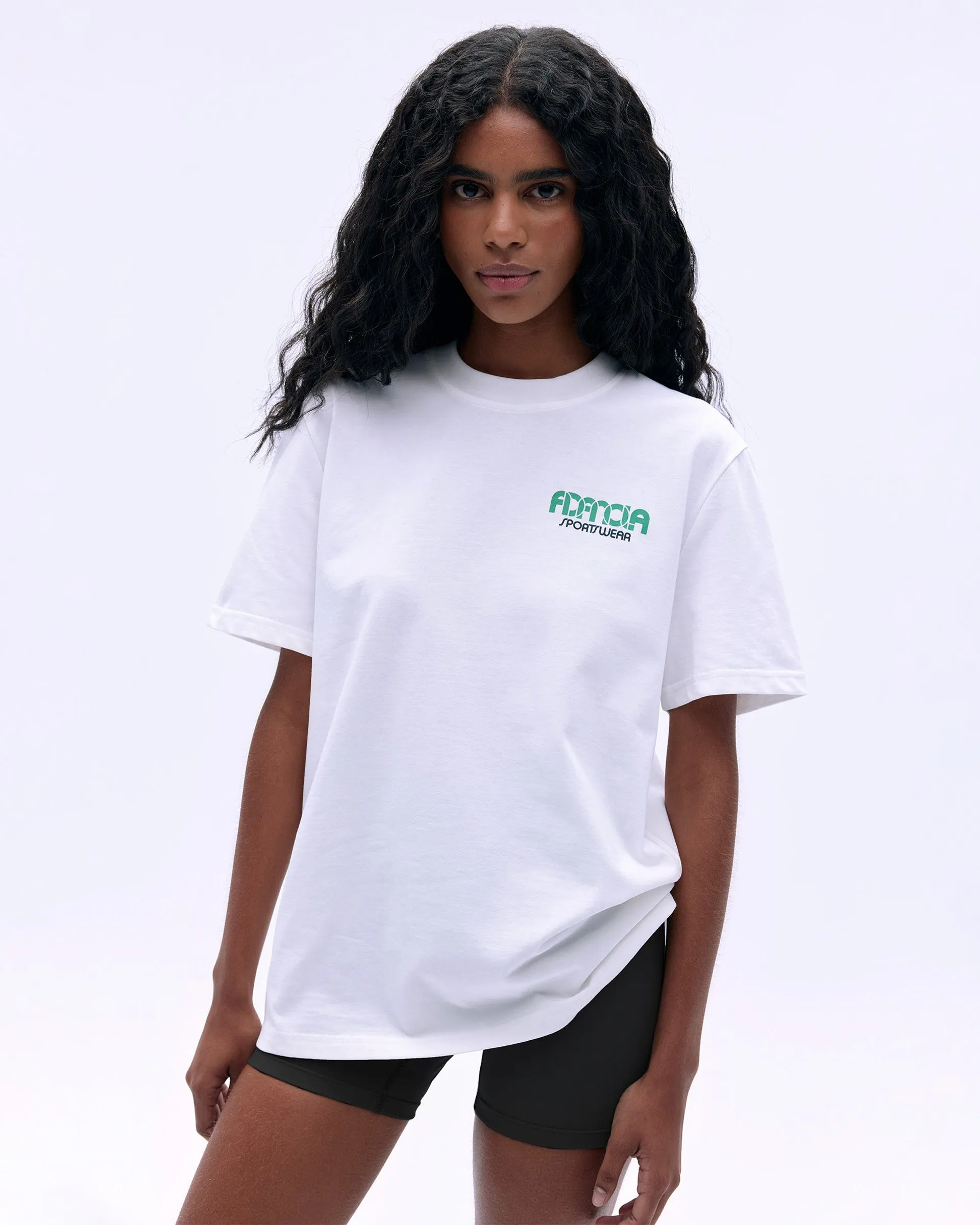 Sportswear Short Sleeve Oversized T-shirt - White/Jade Green Bonded Seam Durability RelaxedFit