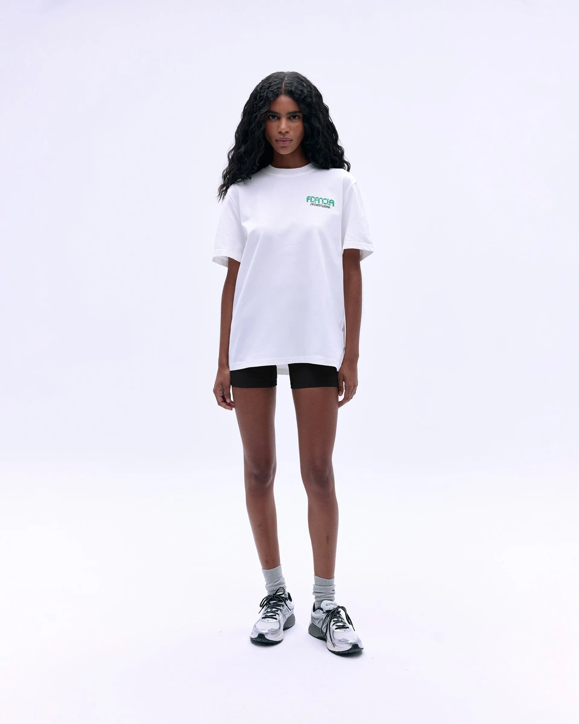 Raw Edge Finish Sportswear Short Sleeve Oversized T-shirt - White/Jade Green