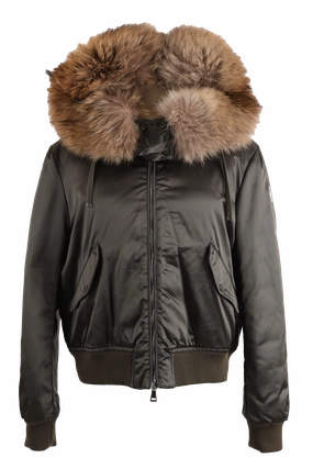 Eulimene Down Bomber Jacket w/ Real Fur Hood Convertible Collar Design
