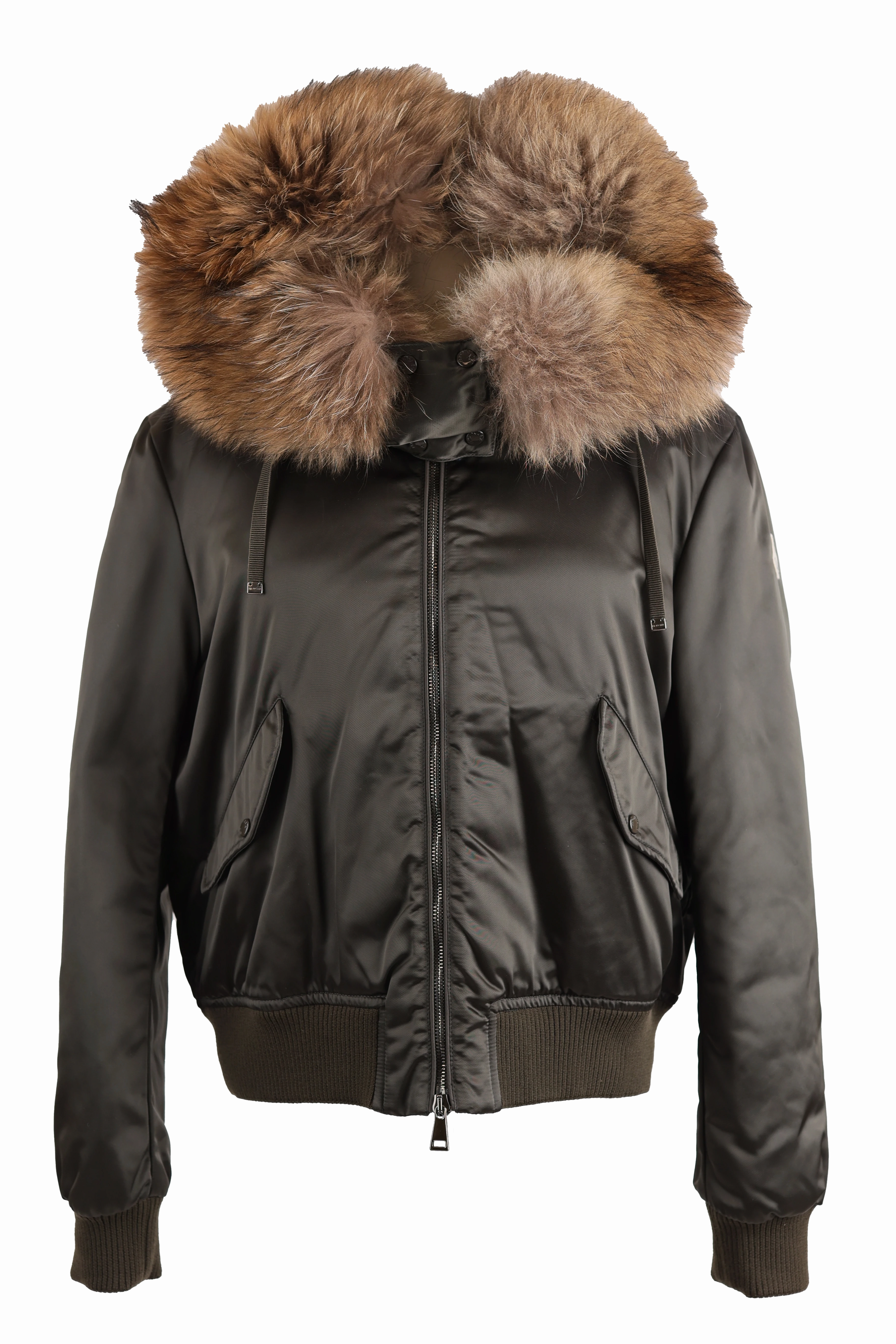 Eulimene Down Bomber Jacket w/ Real Fur Hood Convertible Collar Design