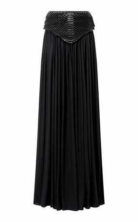 Odor control Selah Maxi Skirt in Black Leather Snake Scales