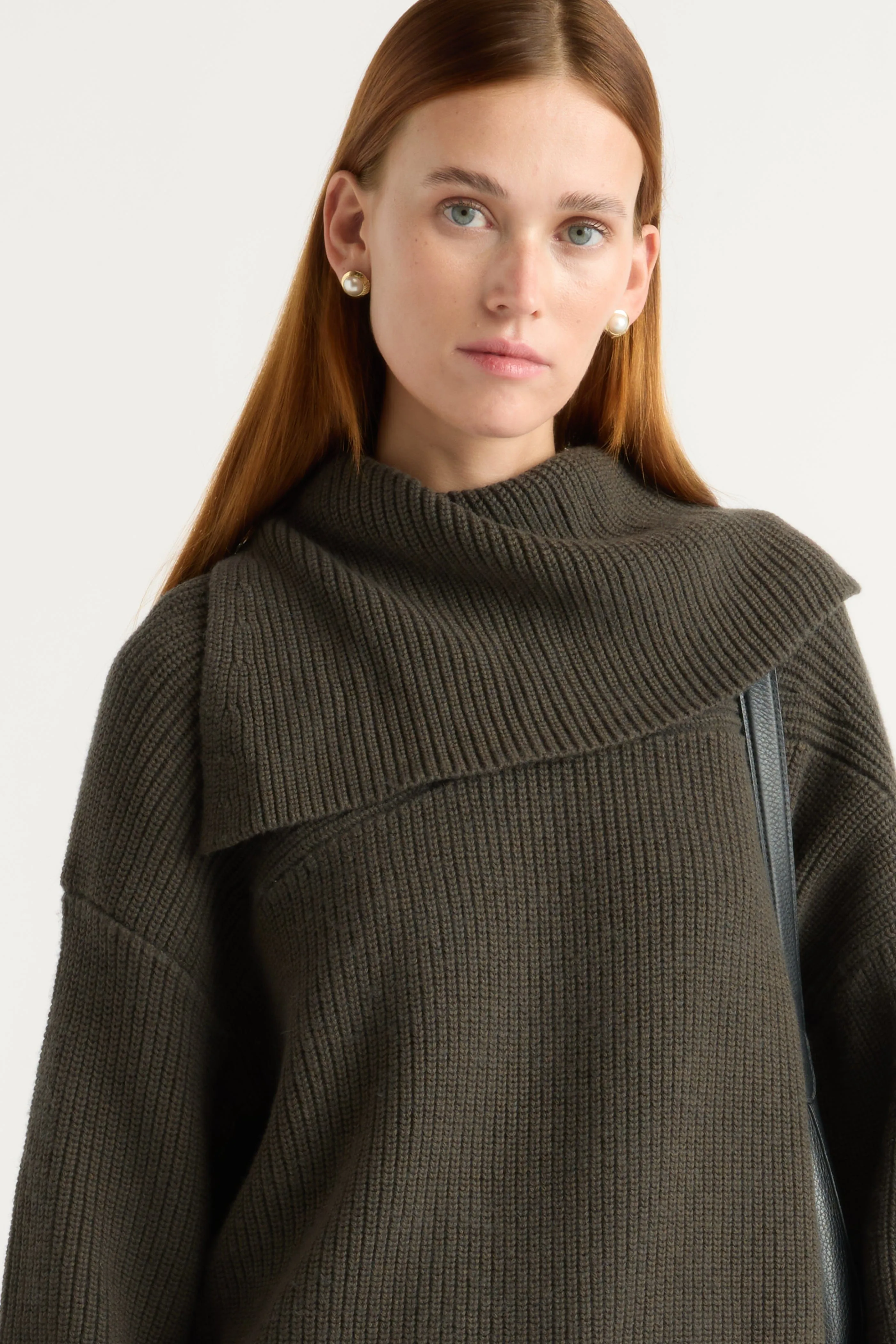 Cozy and Soft All Season Knitwear Ezra Organic Cotton-Wool Foldover-Collar Sweater