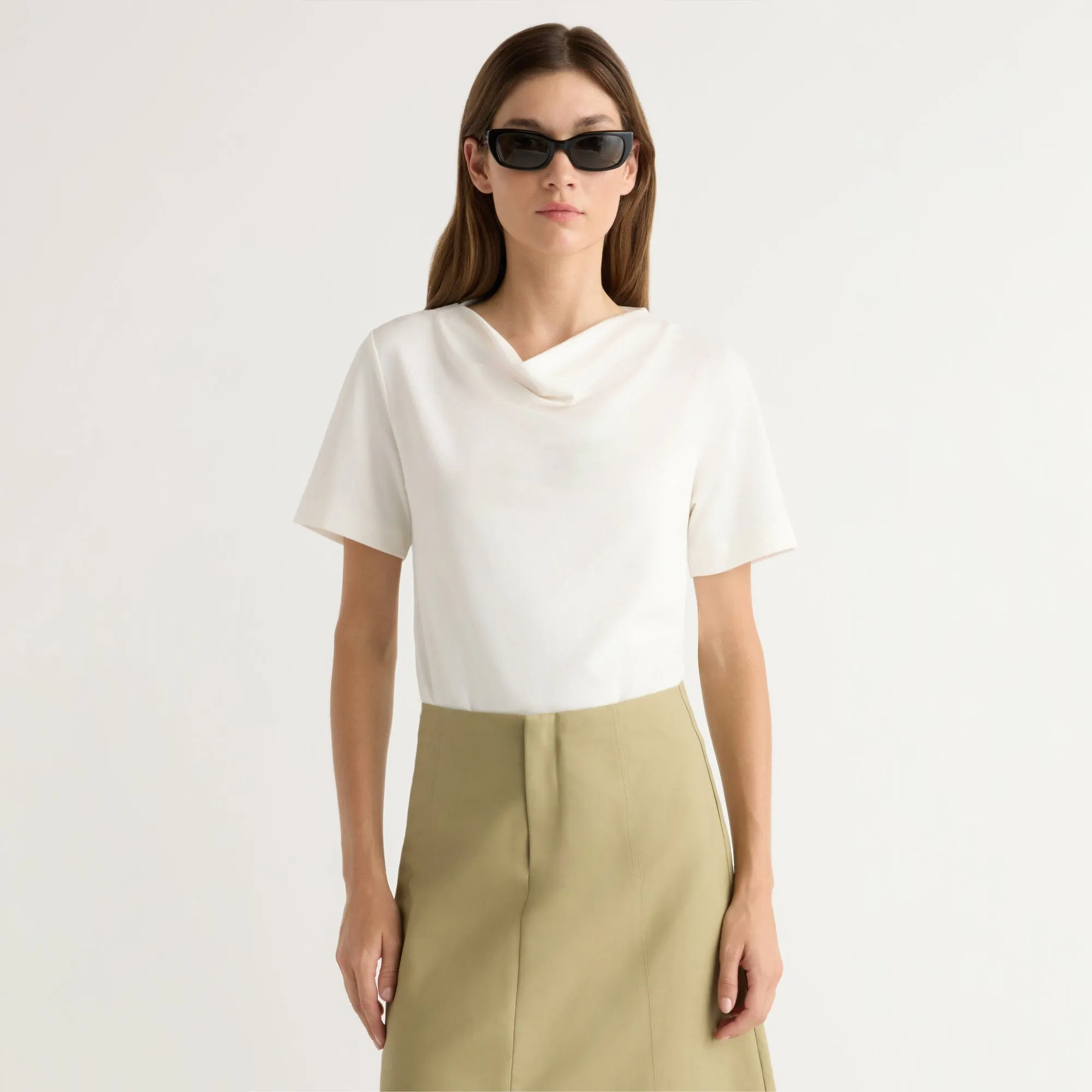 Kendra Organic Cotton Cowl-Neck Tee Fashionable Layer Fit For Comfort