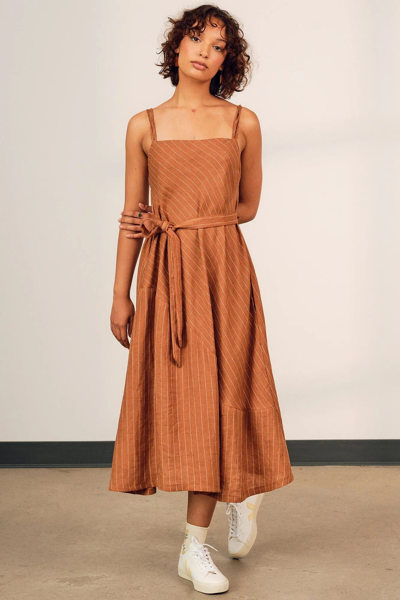 Terra Dress Stripe Silky Shine Breathable-Lining