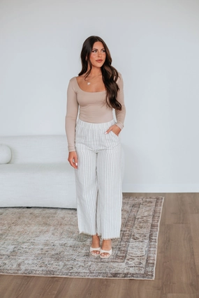 Emmaly Striped Linen Pants Fashion Staple Chilly Weather Comfort