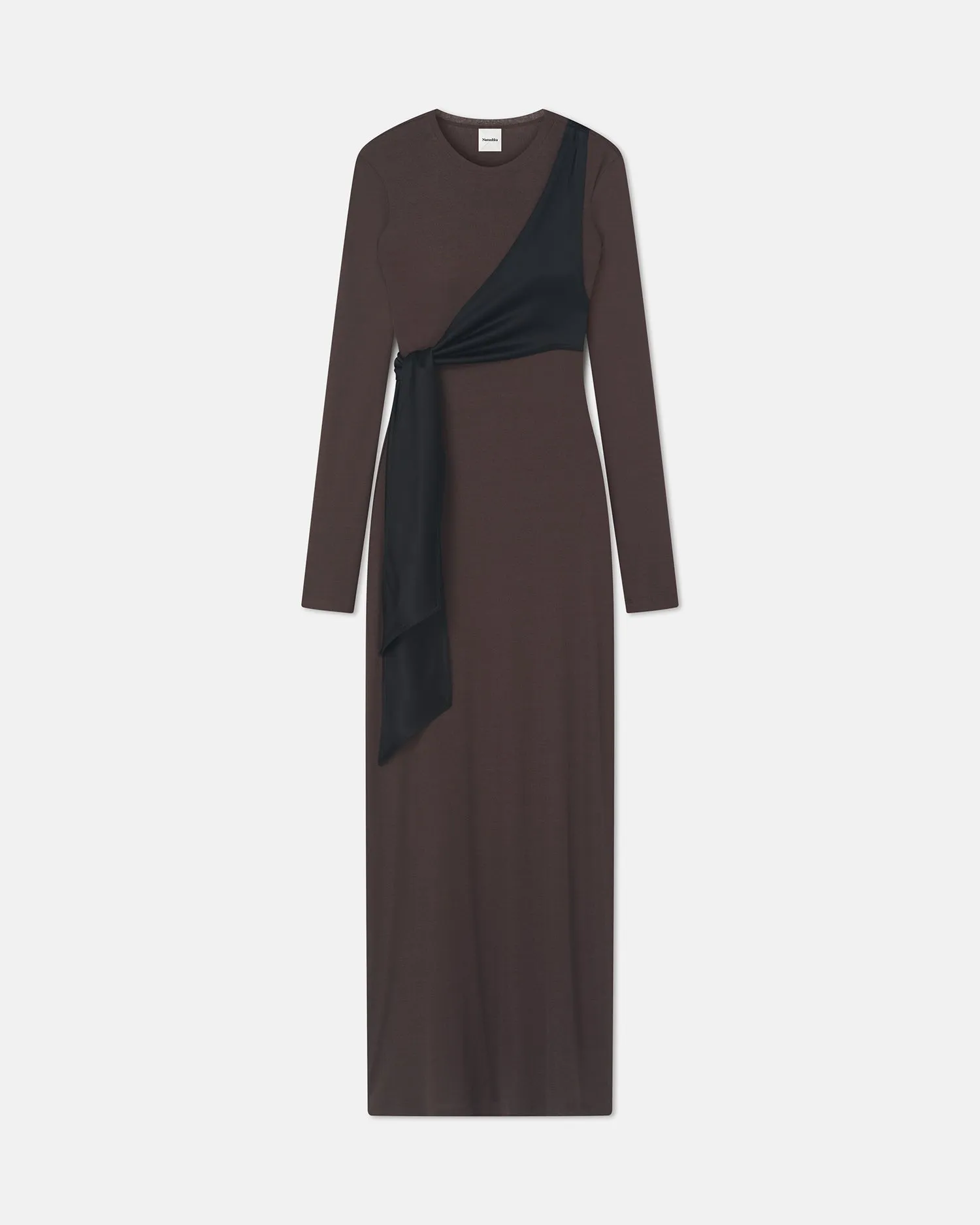 Functional Style Yura - Mesh Jersey/Slip Satin Long Dress - Dark Oak/Black