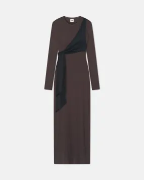 Functional Style Yura - Mesh Jersey/Slip Satin Long Dress - Dark Oak/Black