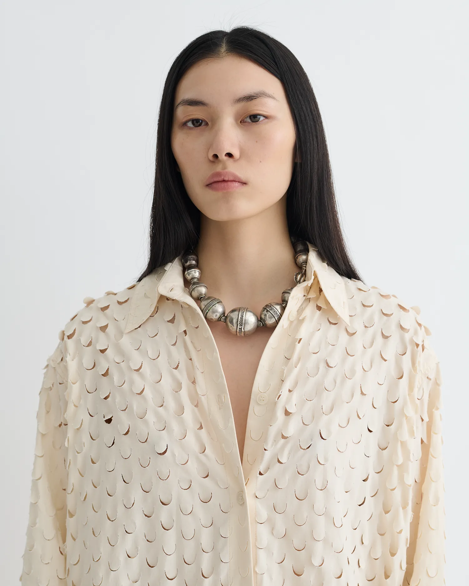 Brizo - Laser-Cut Heavy Poplin Shirt Dress - Creme Smooth Vibes