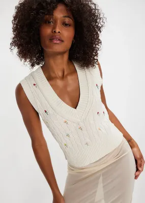 Plumeria Floral Sweater Vest - Ivory Combo Soft Layer Sleek Look