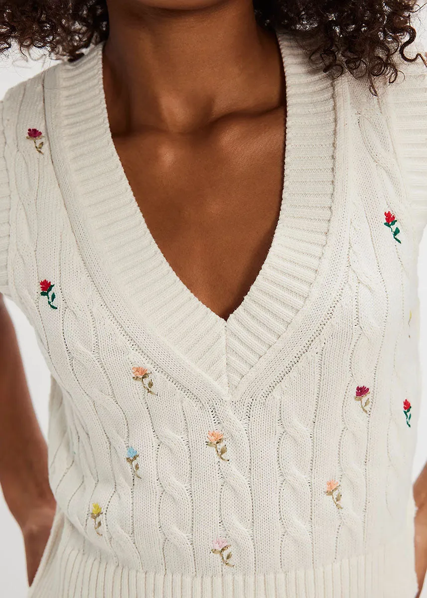 Plumeria Floral Sweater Vest - Ivory Combo Knit Layering