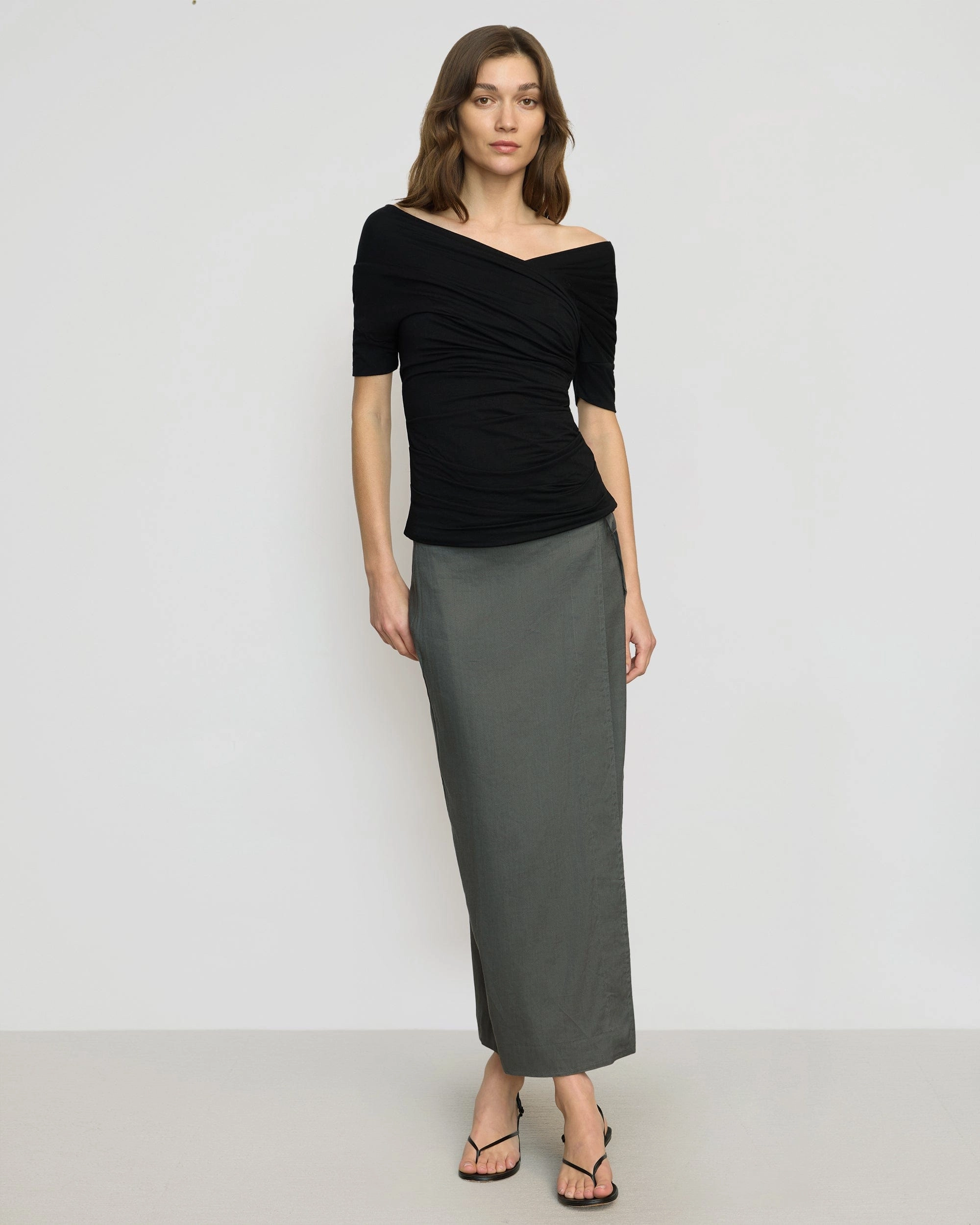 Modern Cut Transitional Wear Ellie Linen Maxi Wrap Skirt