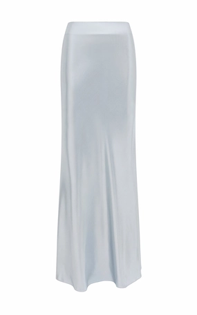Breezy Edge Fashion Week Ready Fauna Bias Maxi Skirt in Silver Metallic Silk Twill