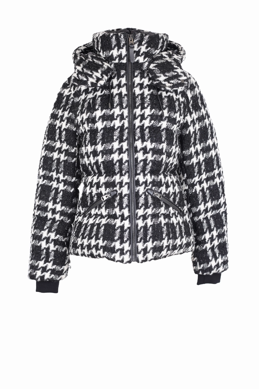 Madalyn Down Filled Hounstooth Wool Puffer Jacket Transitional Look Waterproof Zipper Closure