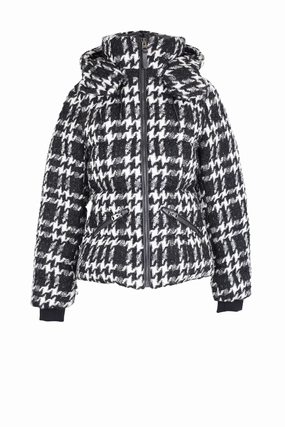 Madalyn Down Filled Hounstooth Wool Puffer Jacket Transitional Look Waterproof Zipper Closure