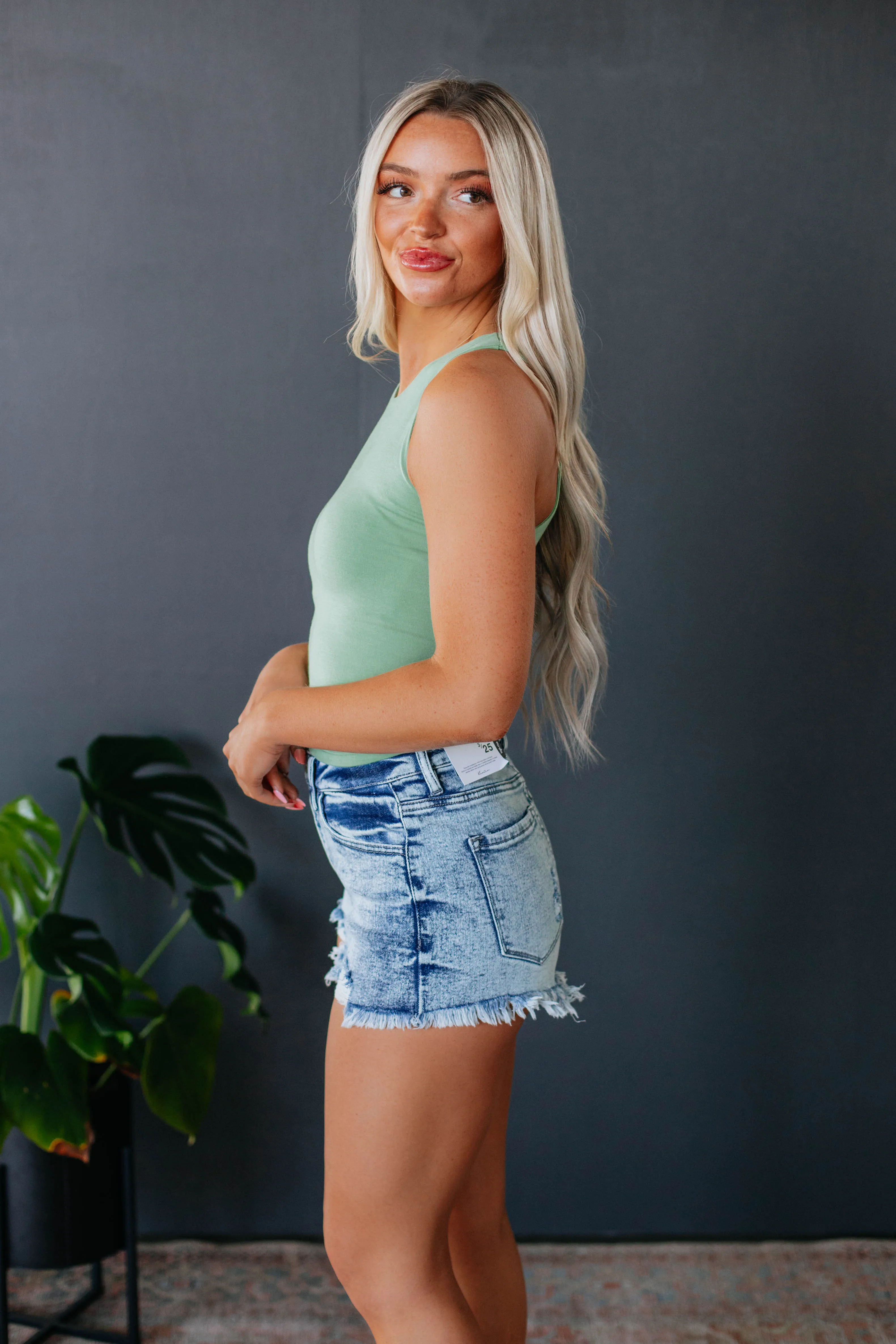 Demi Basic Tank - Pear Layered Mesh EcoFriendly Dye