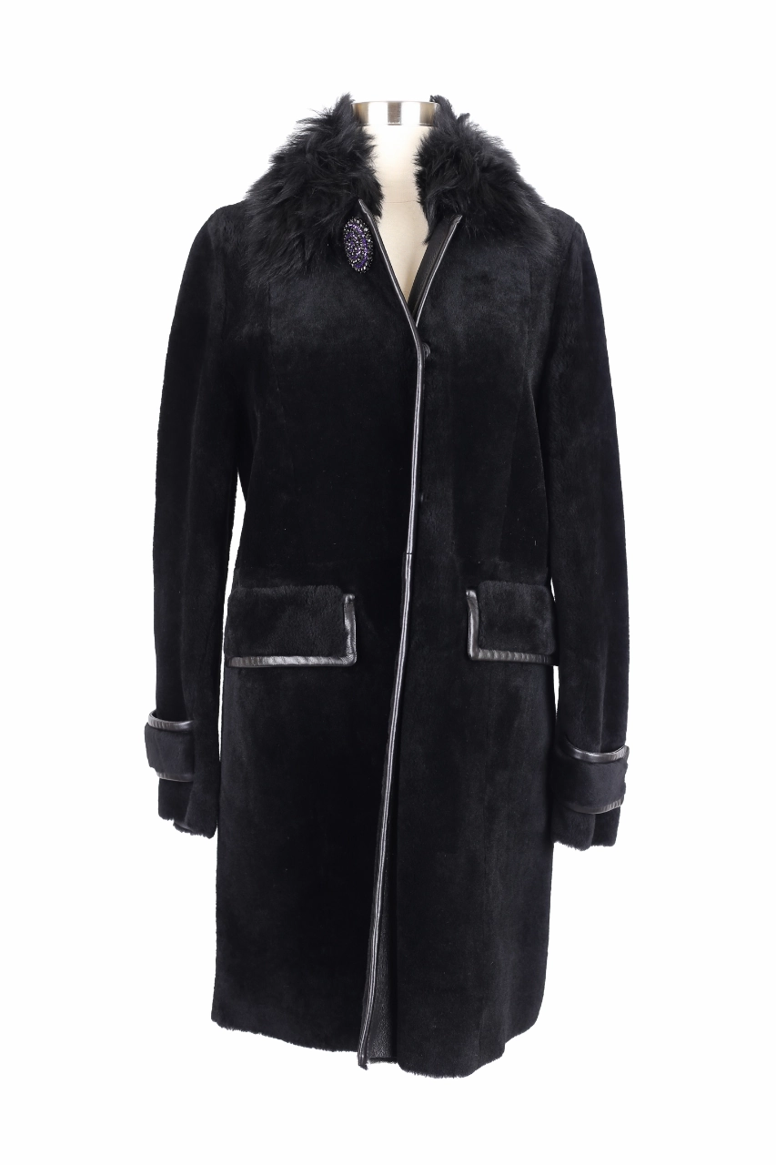 Fur Dress Coat w/ Fur Collar Adjustable Cuff