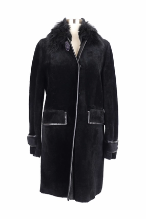 Fur Dress Coat w/ Fur Collar Adjustable Cuff