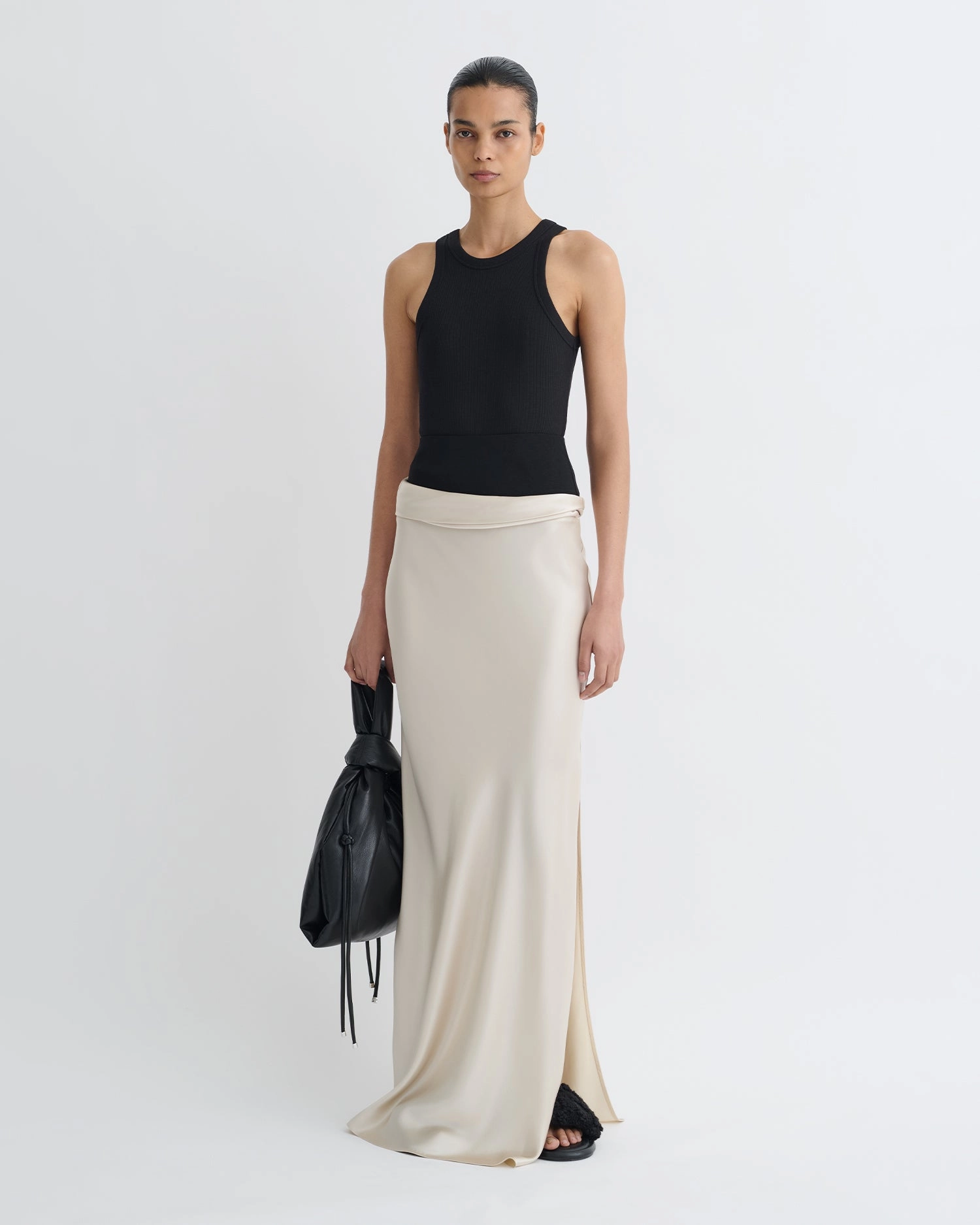 Letto - Mesh Jersey and Slip Satin Skirt - Creme/Black Aesthetic Fit
