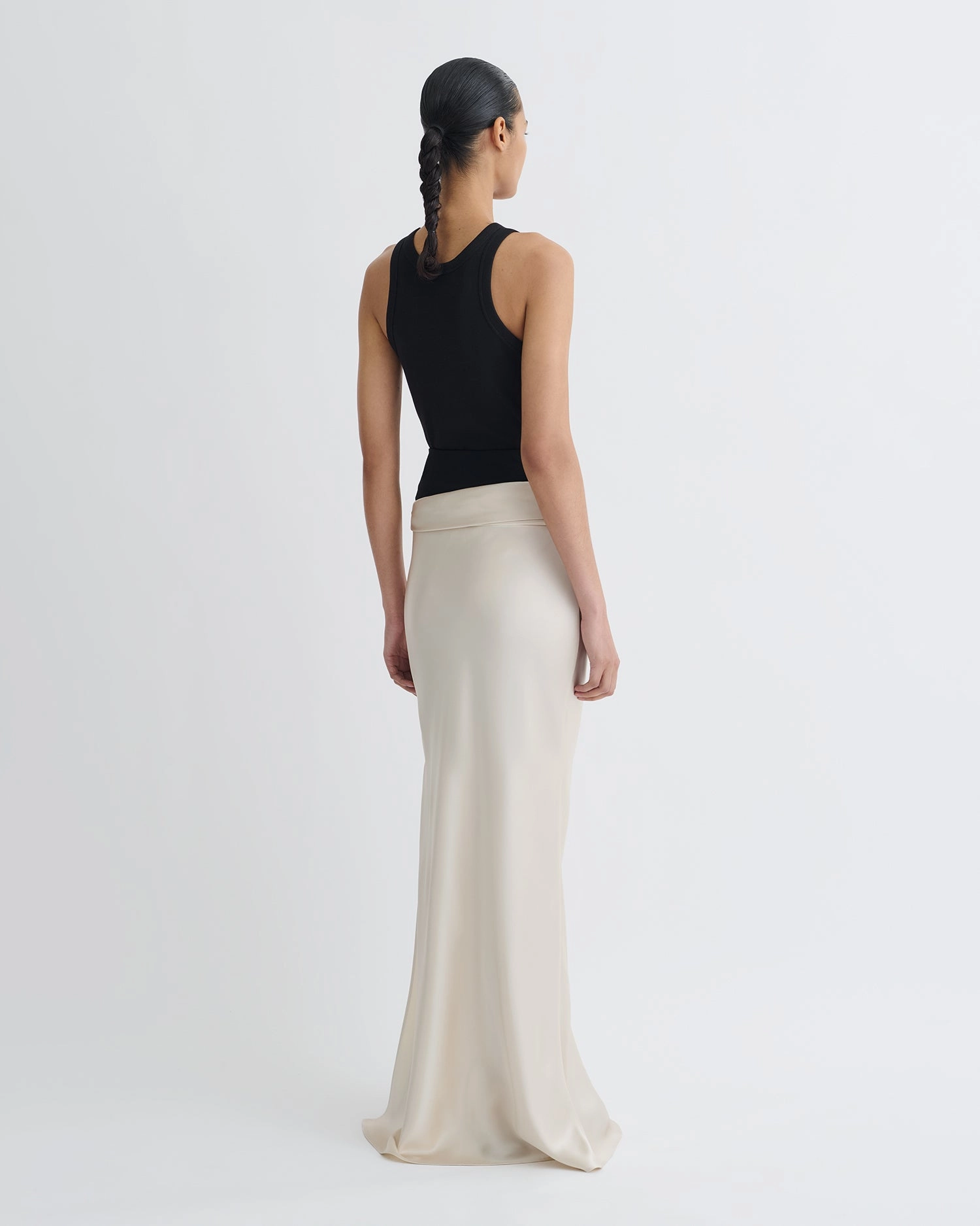 Letto - Mesh Jersey and Slip Satin Skirt - Creme/Black Corduroy texture