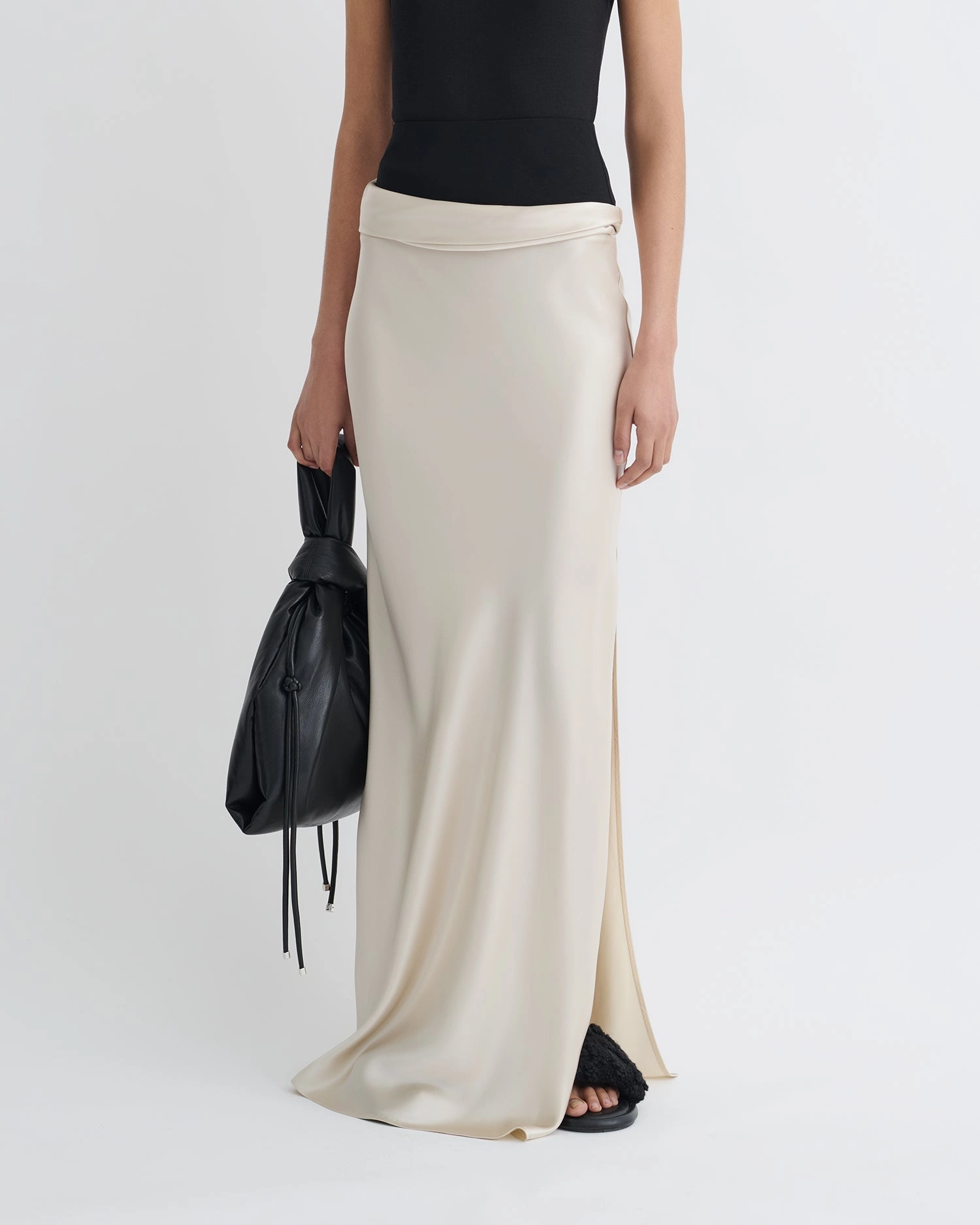 Ethically Made Letto - Mesh Jersey and Slip Satin Skirt - Creme/Black