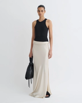 Letto - Mesh Jersey and Slip Satin Skirt - Creme/Black Aesthetic Fit