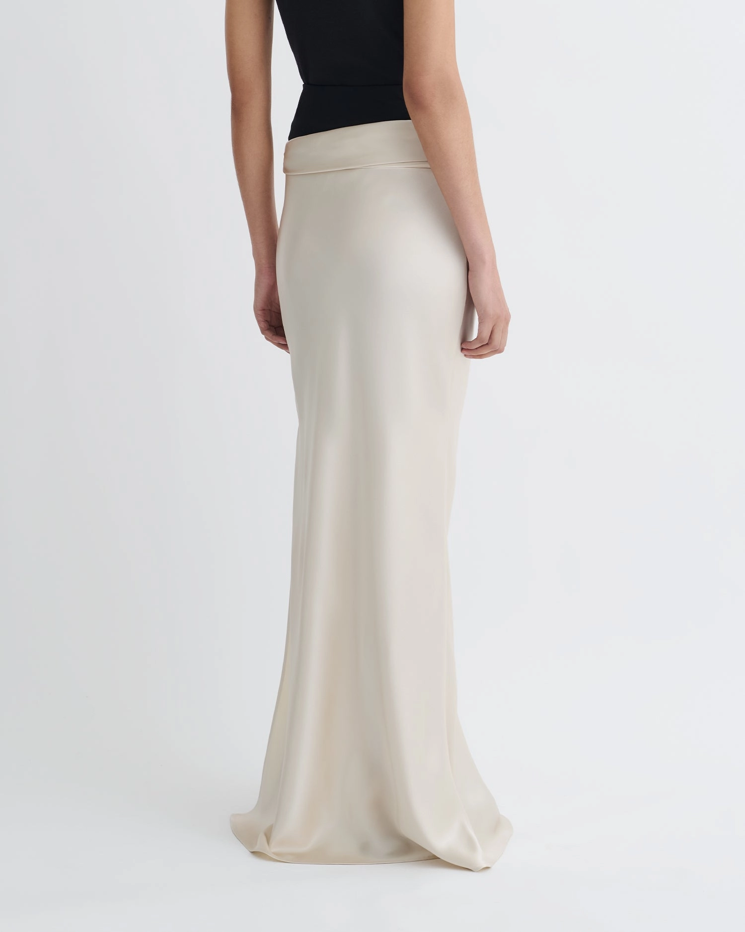 Letto - Mesh Jersey and Slip Satin Skirt - Creme/Black Curve Friendly Cozy Tones
