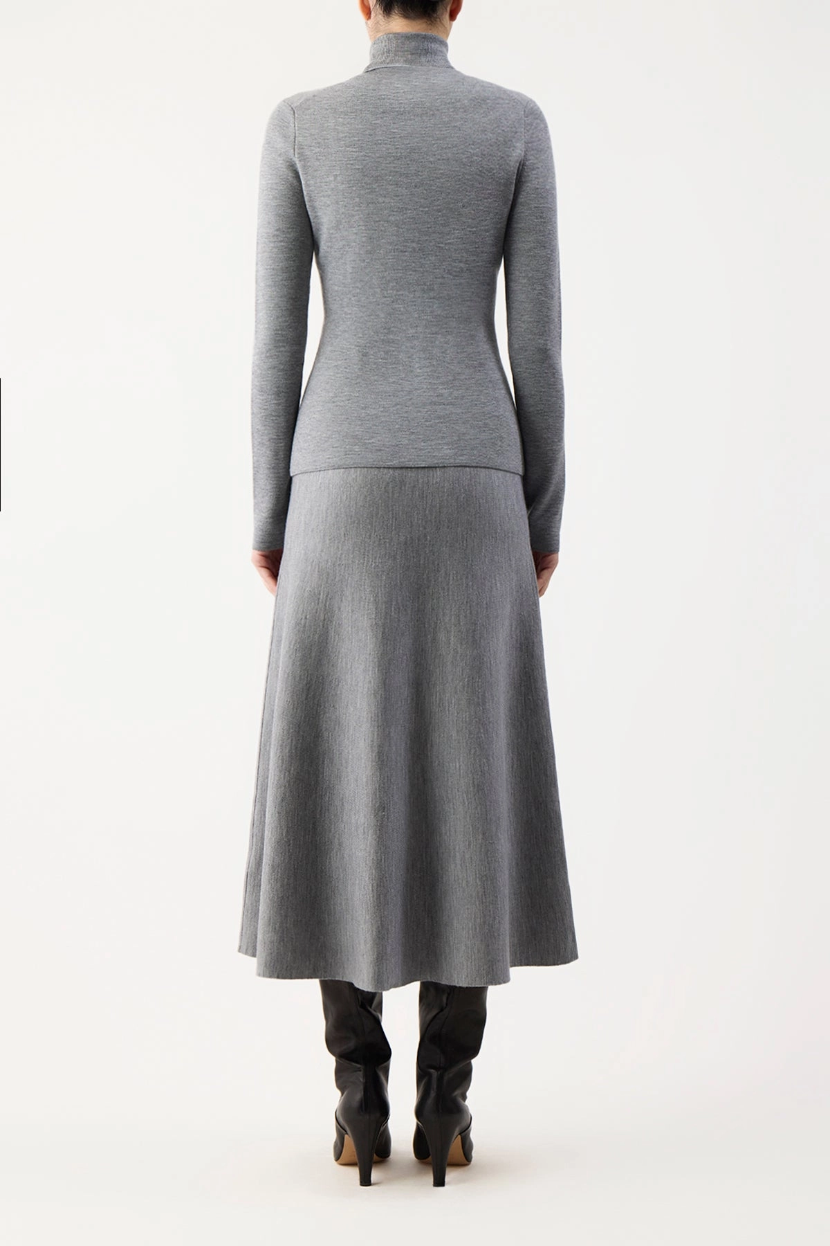 Freddie Knit Midi Skirt in Heather Grey Merino Wool Cashmere hypoallergenic material Clean Fit
