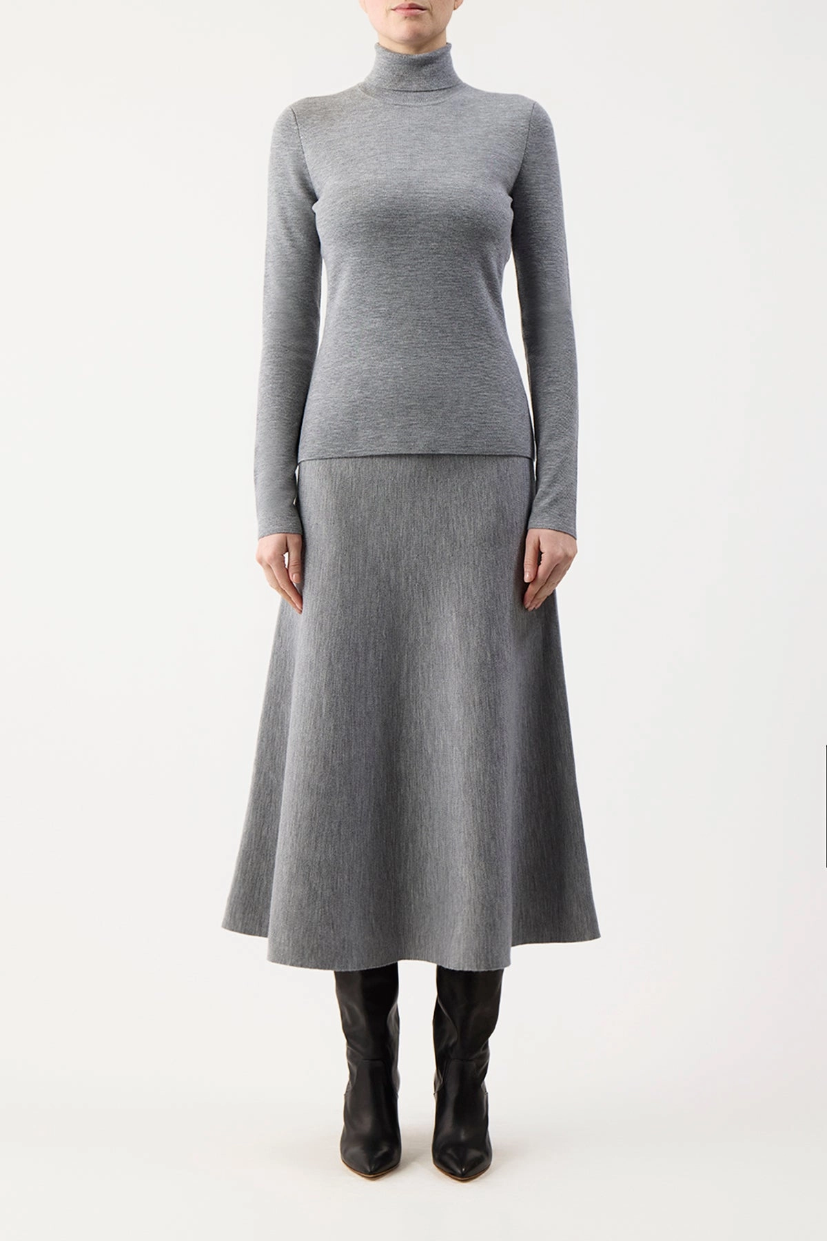 Freddie Knit Midi Skirt in Heather Grey Merino Wool Cashmere Outfit Lookbook