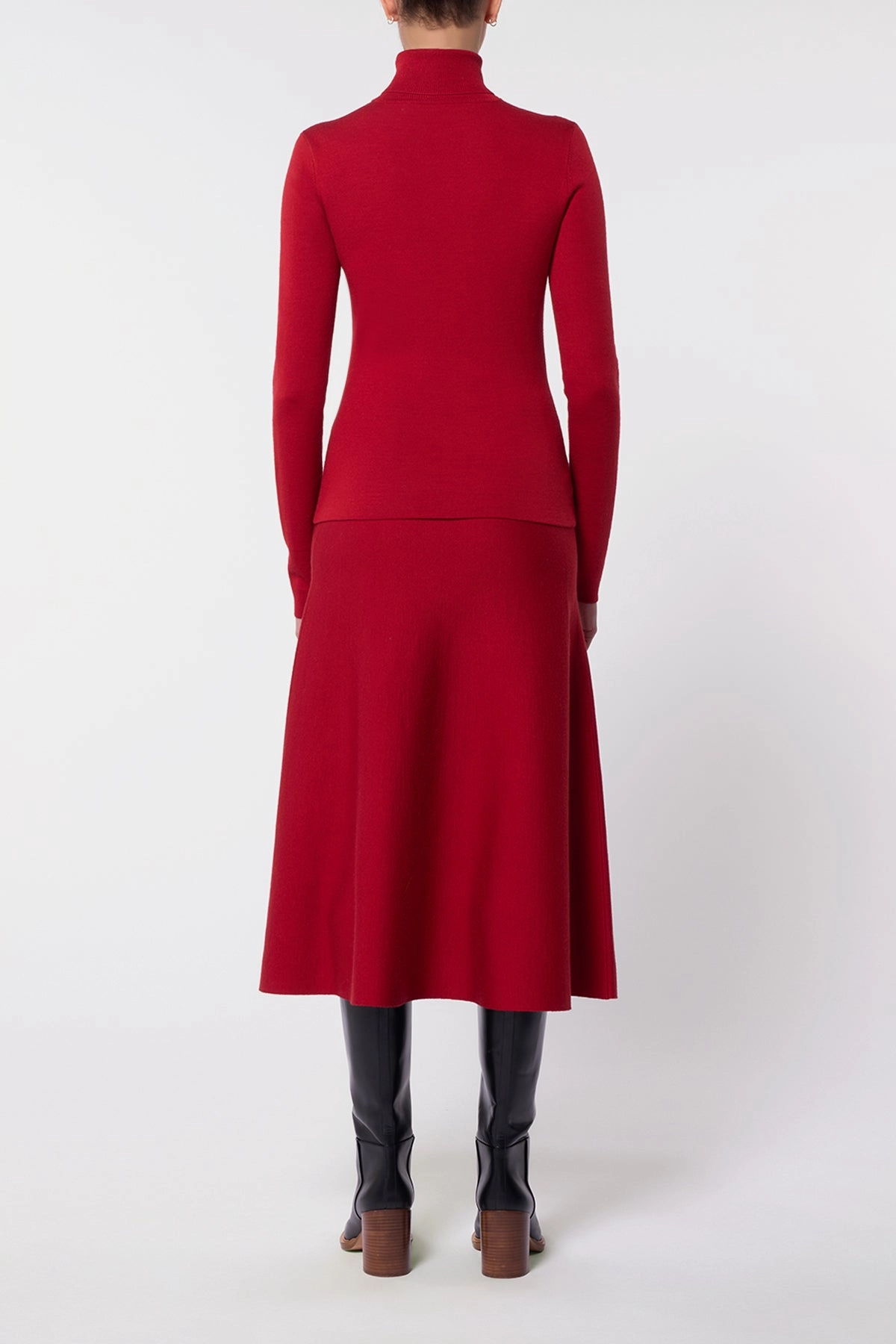 Lined interior Classic Mood Freddie Knit Midi Skirt in Scarlet Red Merino Wool Cashmere